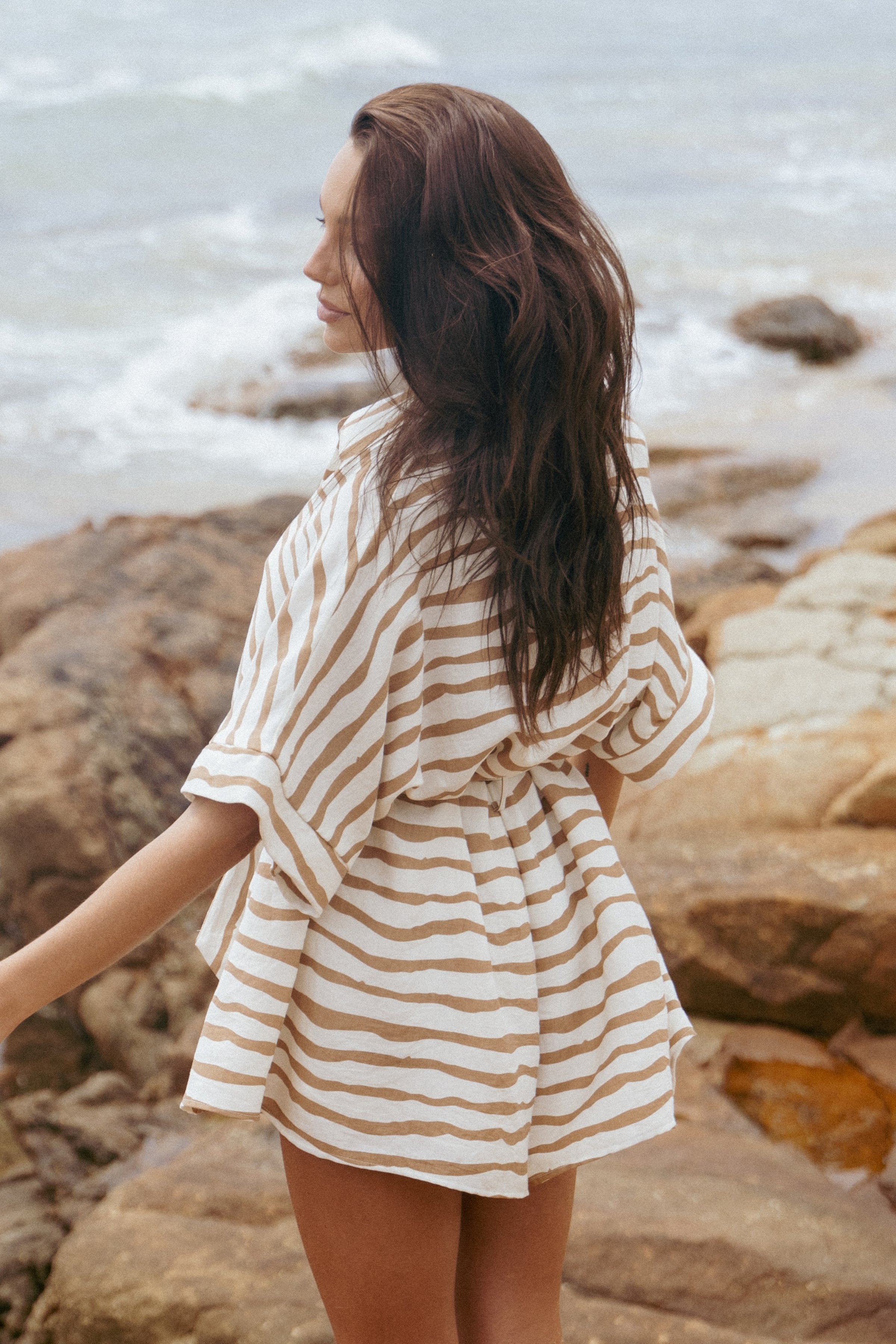 PLAYSUITS Peppiatt Batwing Playsuit - Tan Stripe