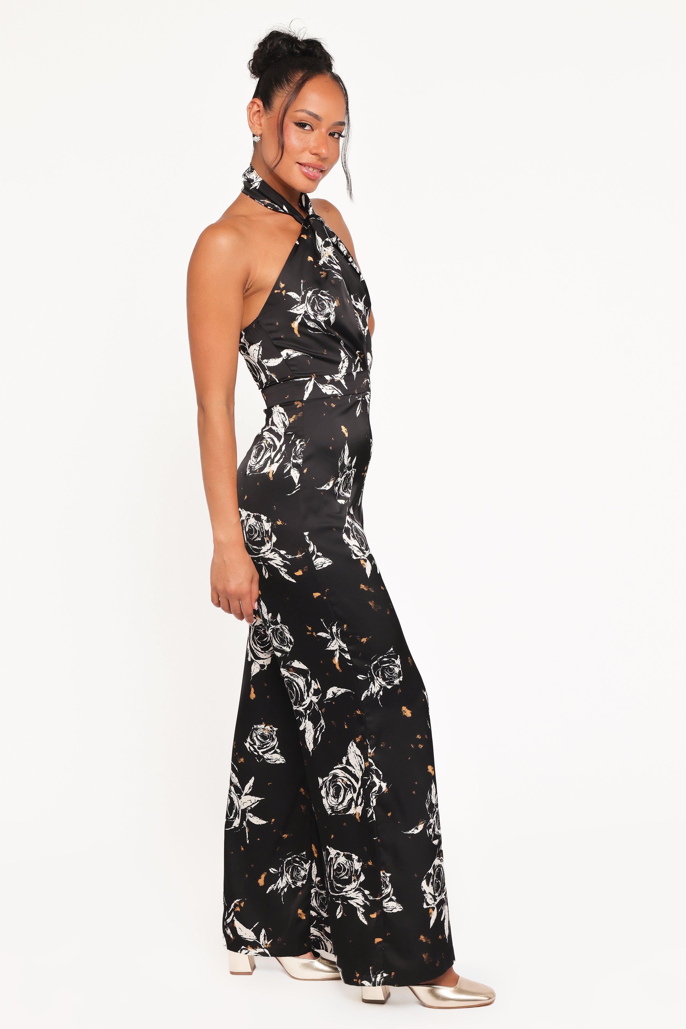 PLAYSUITS Raelynn Halter Jumpsuit - Black Floral