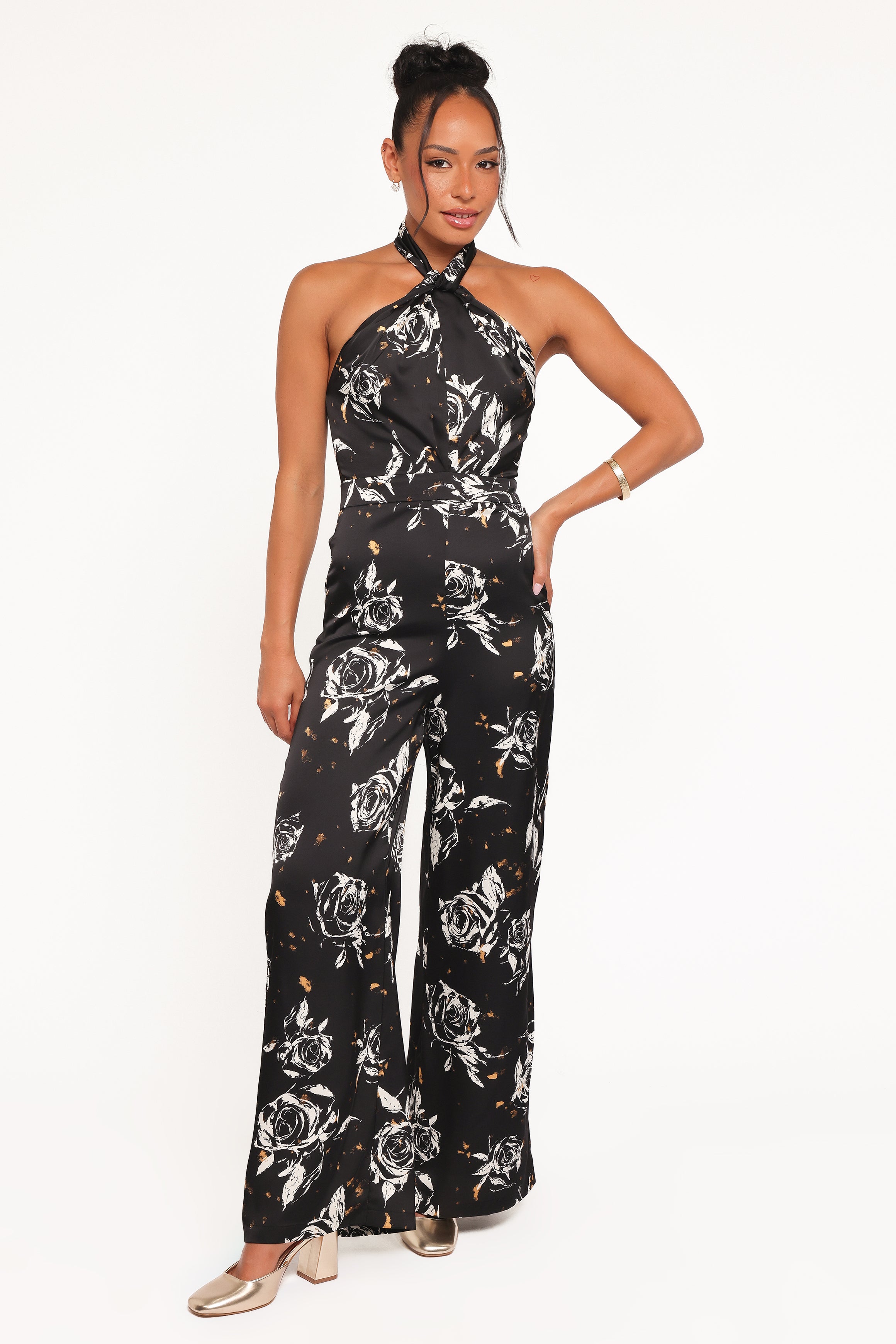 PLAYSUITS Raelynn Halter Jumpsuit - Black Floral