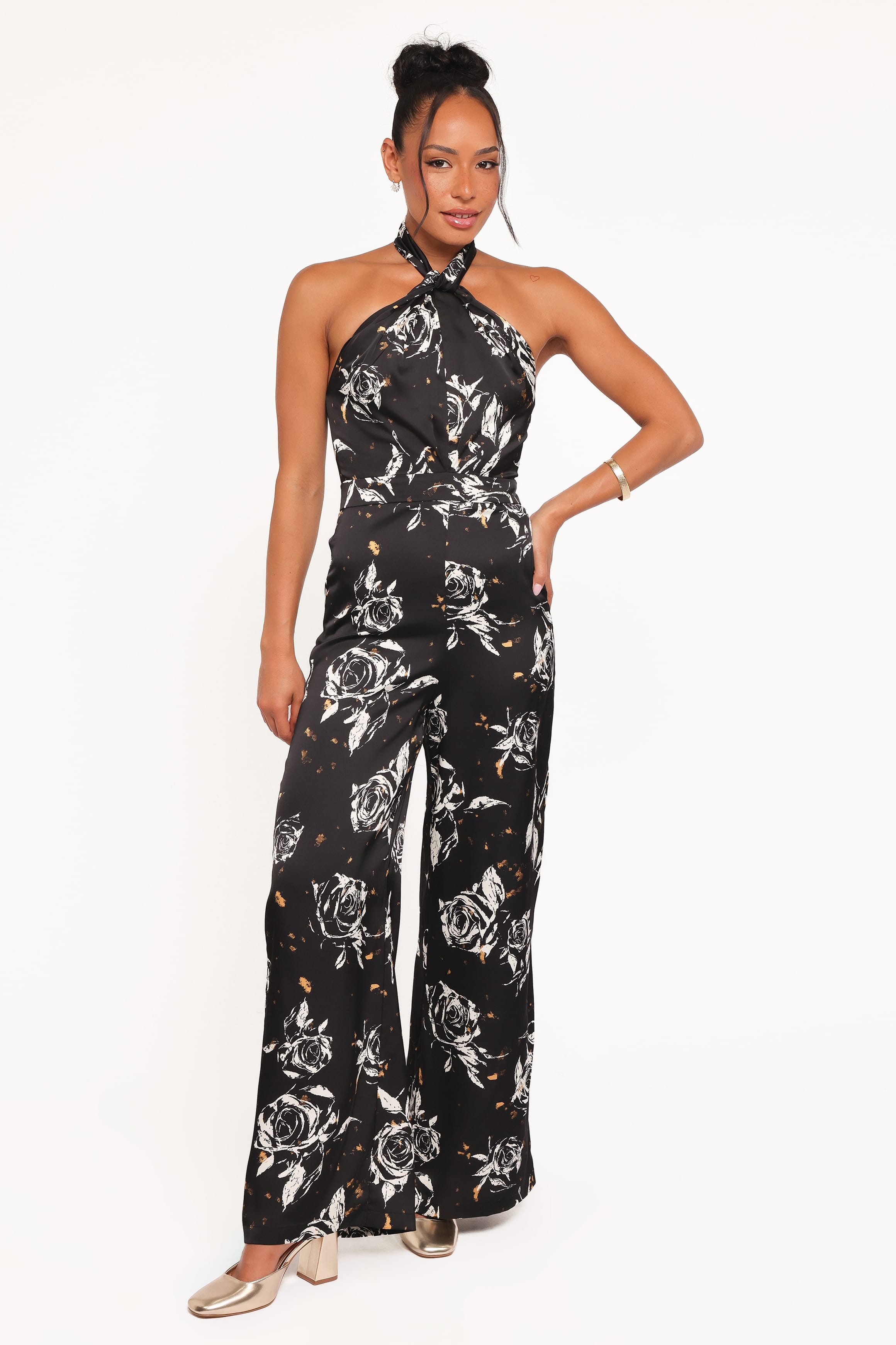 PLAYSUITS Raelynn Halter Jumpsuit - Black Floral