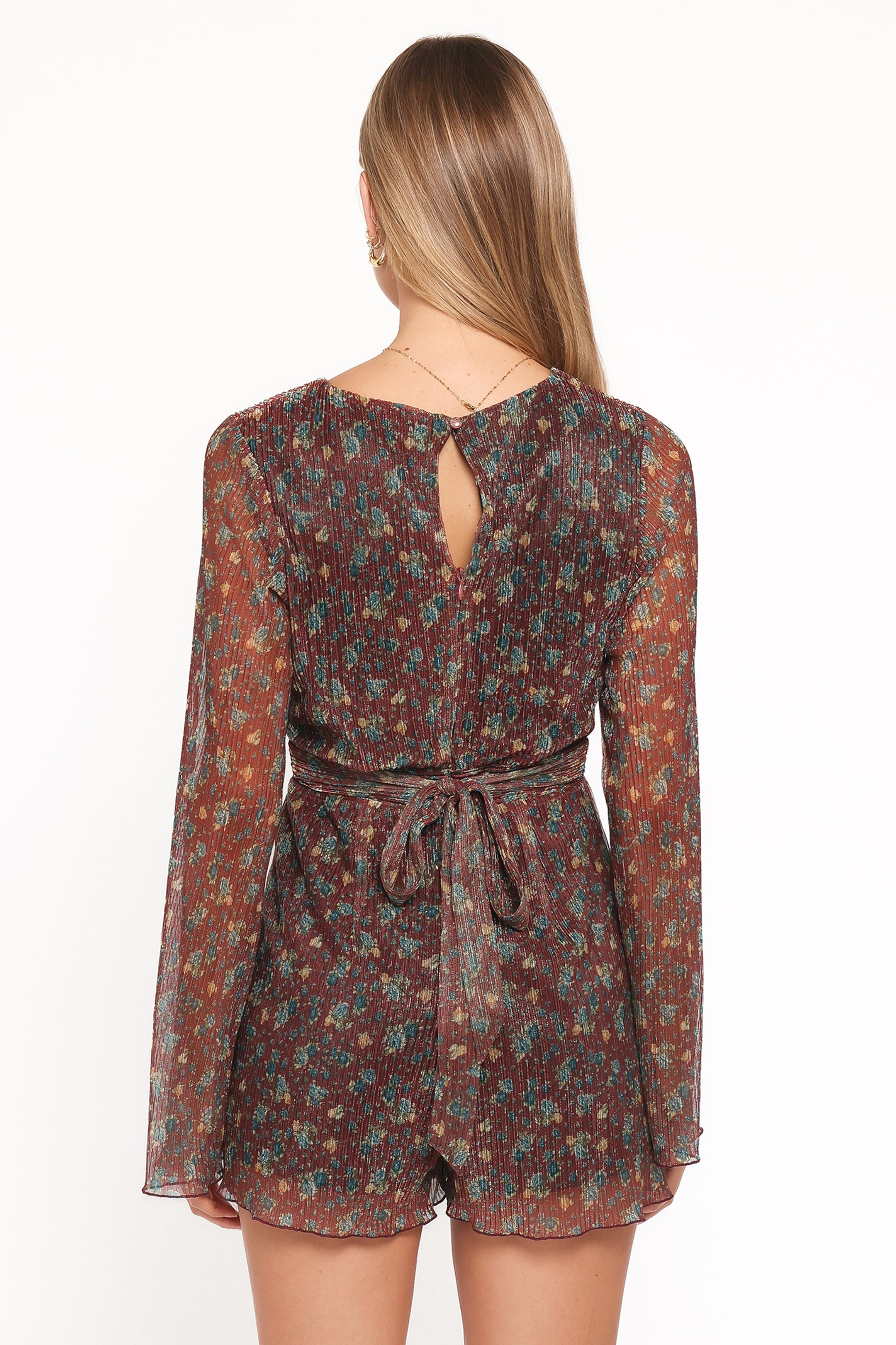 PLAYSUITS Rhiannon Long Sleeve Romper - Brown Floral