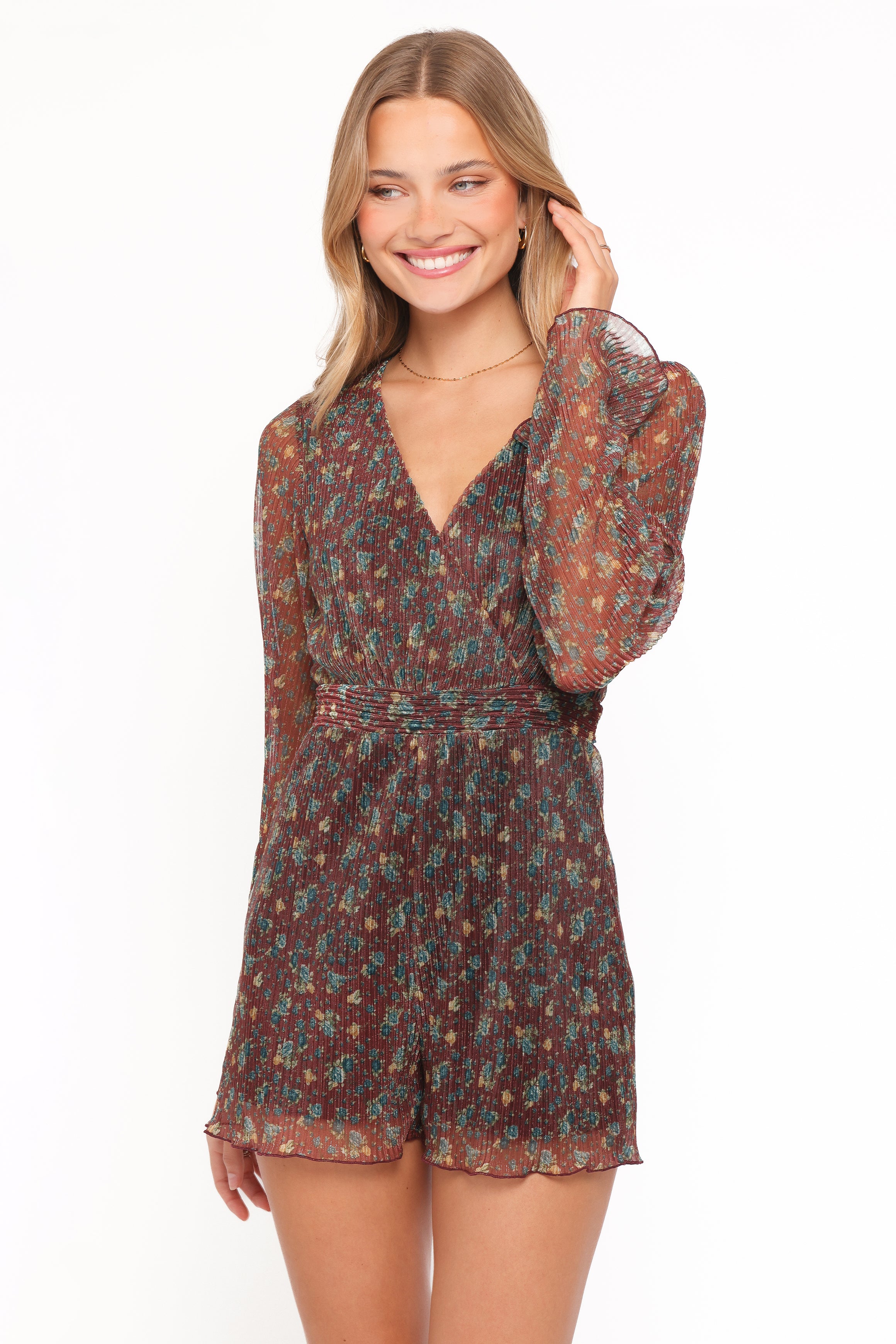 PLAYSUITS Rhiannon Long Sleeve Romper - Brown Floral