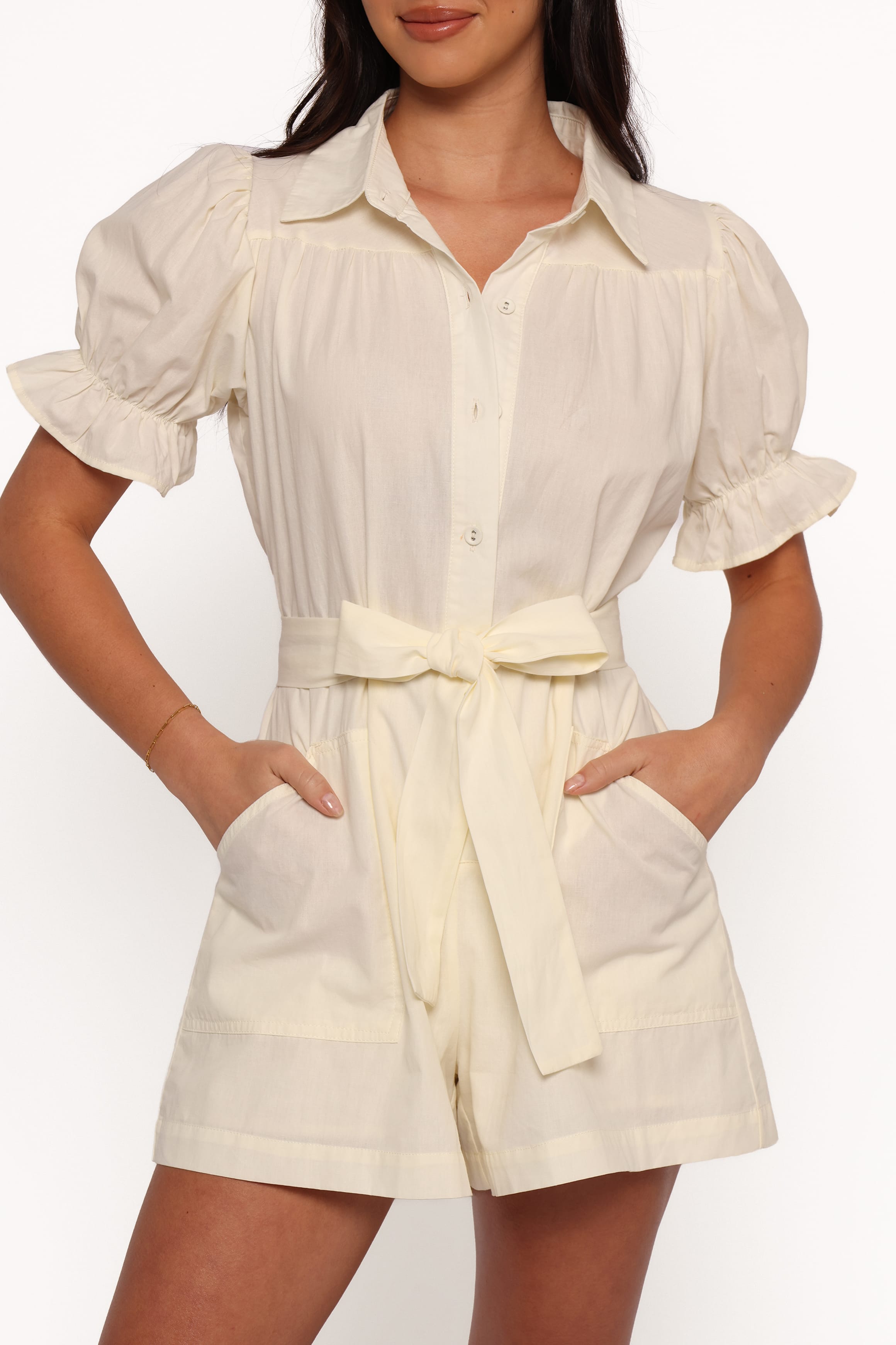 PLAYSUITS Riley Waist Tie Playsuit - Cream