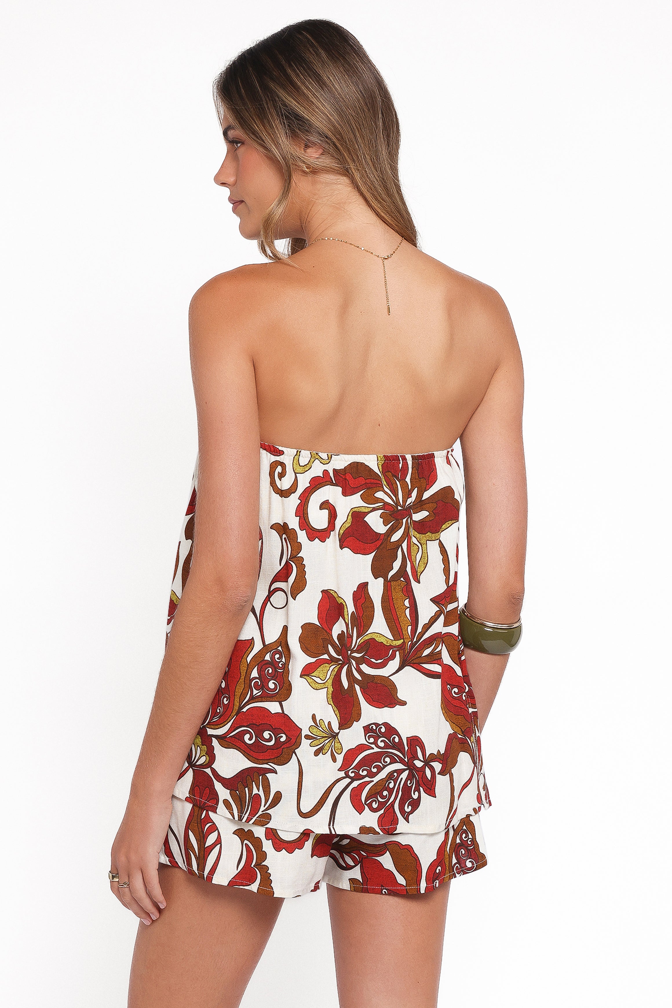 PLAYSUITS Sallie Strapless Playsuit - Brown Floral