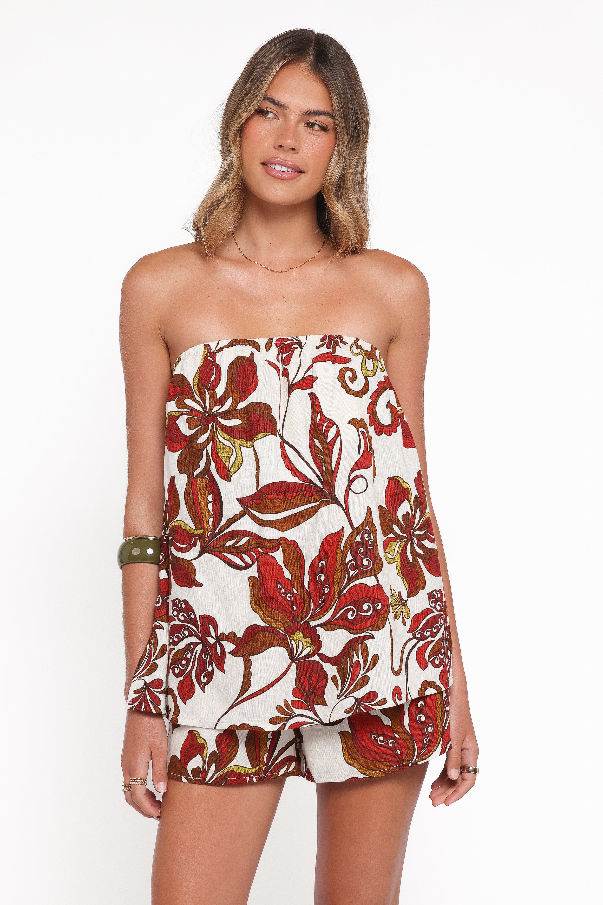 PLAYSUITS Sallie Strapless Playsuit - Brown Floral