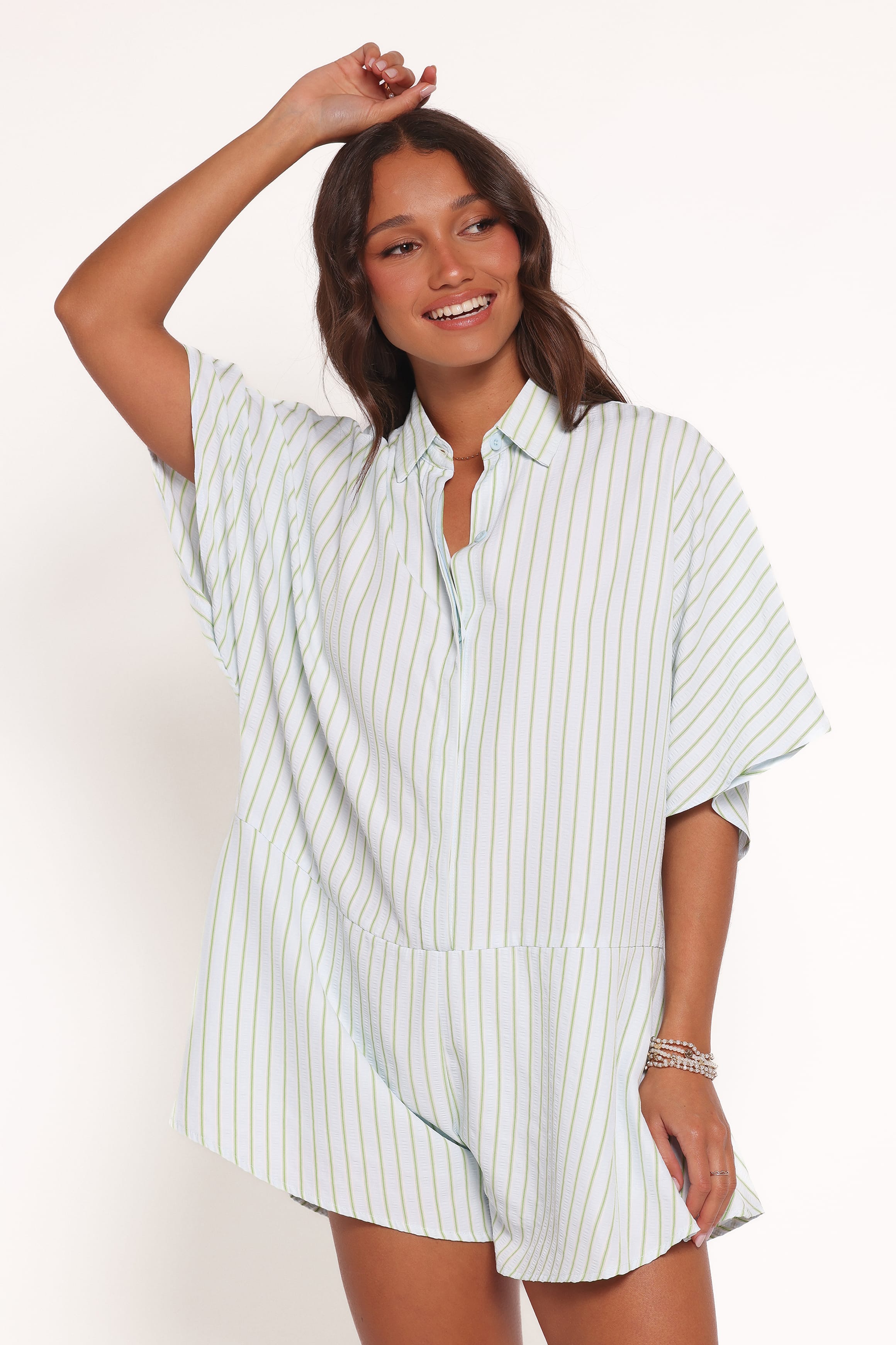 PLAYSUITS Sebastian Playsuit - Green Blue Stripe