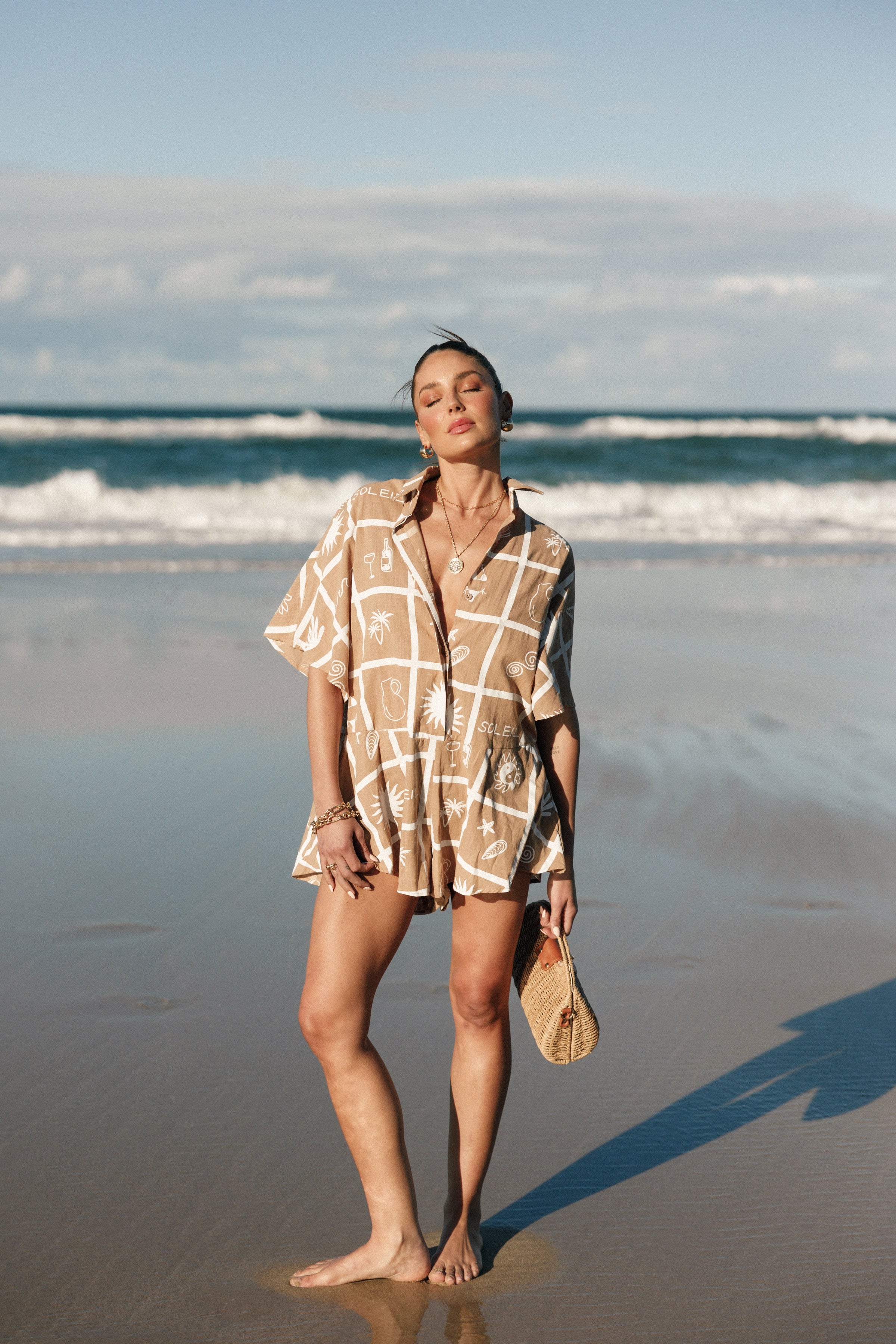 PLAYSUITS @Sebastian Playsuit - Tan Soleil Print (Hold for Euro Summer)