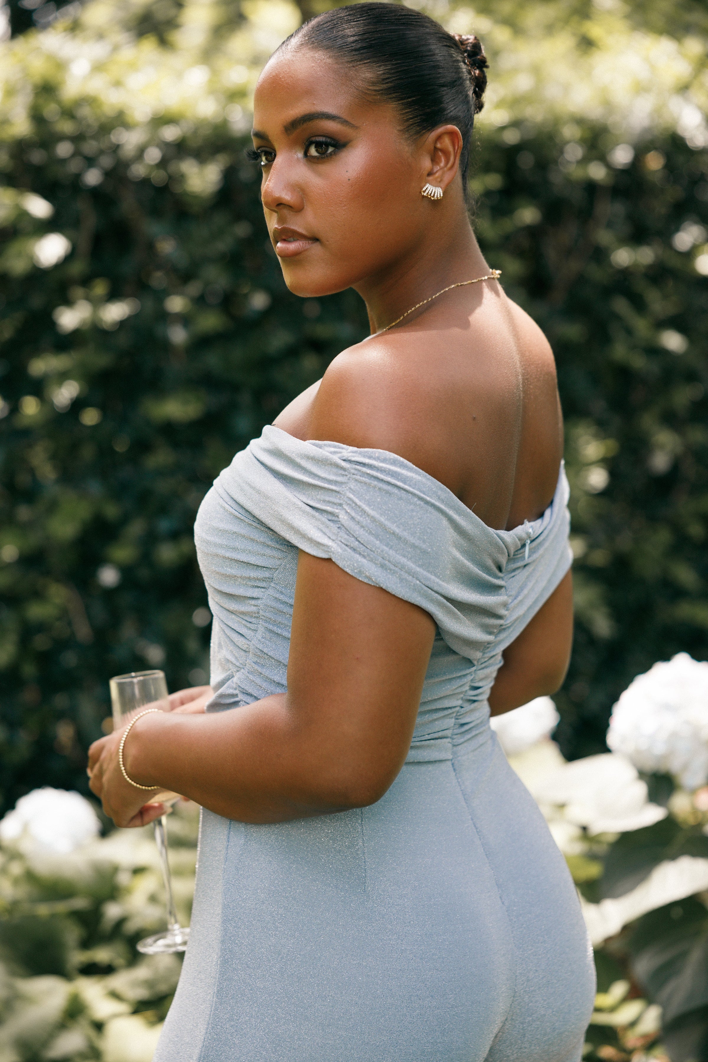 PLAYSUITS Sharnie Off Shoulder Jumpsuit - Blue