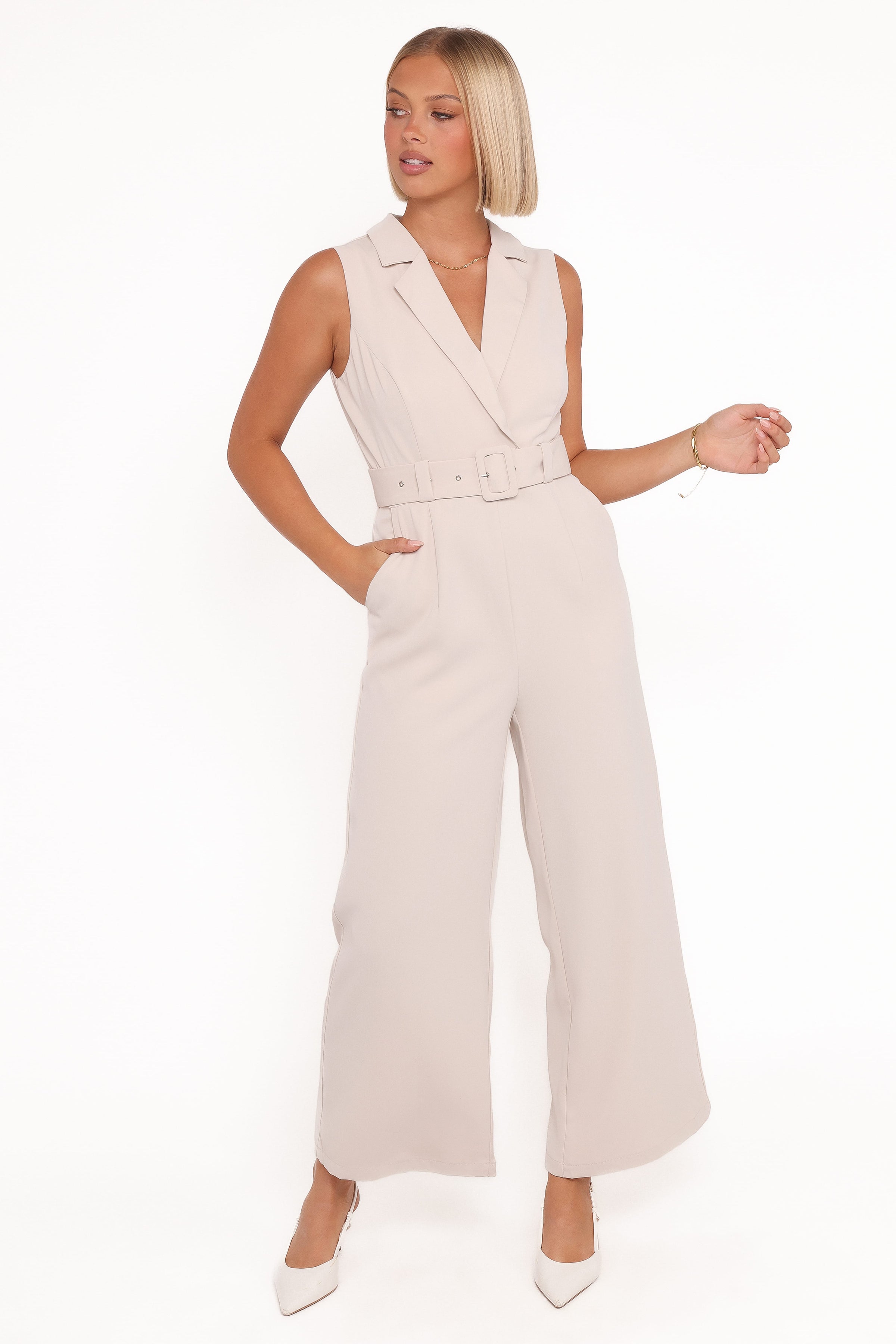 PLAYSUITS Sienna Belted Jumpsuit - Beige