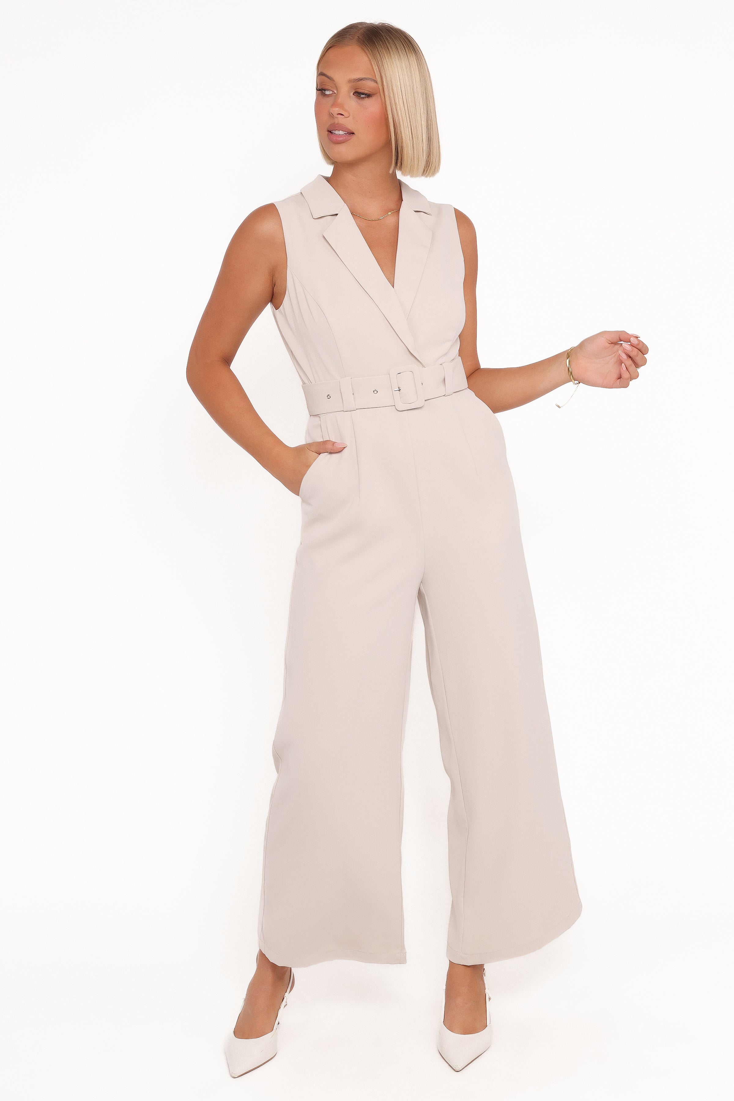 PLAYSUITS Sienna Belted Jumpsuit - Beige