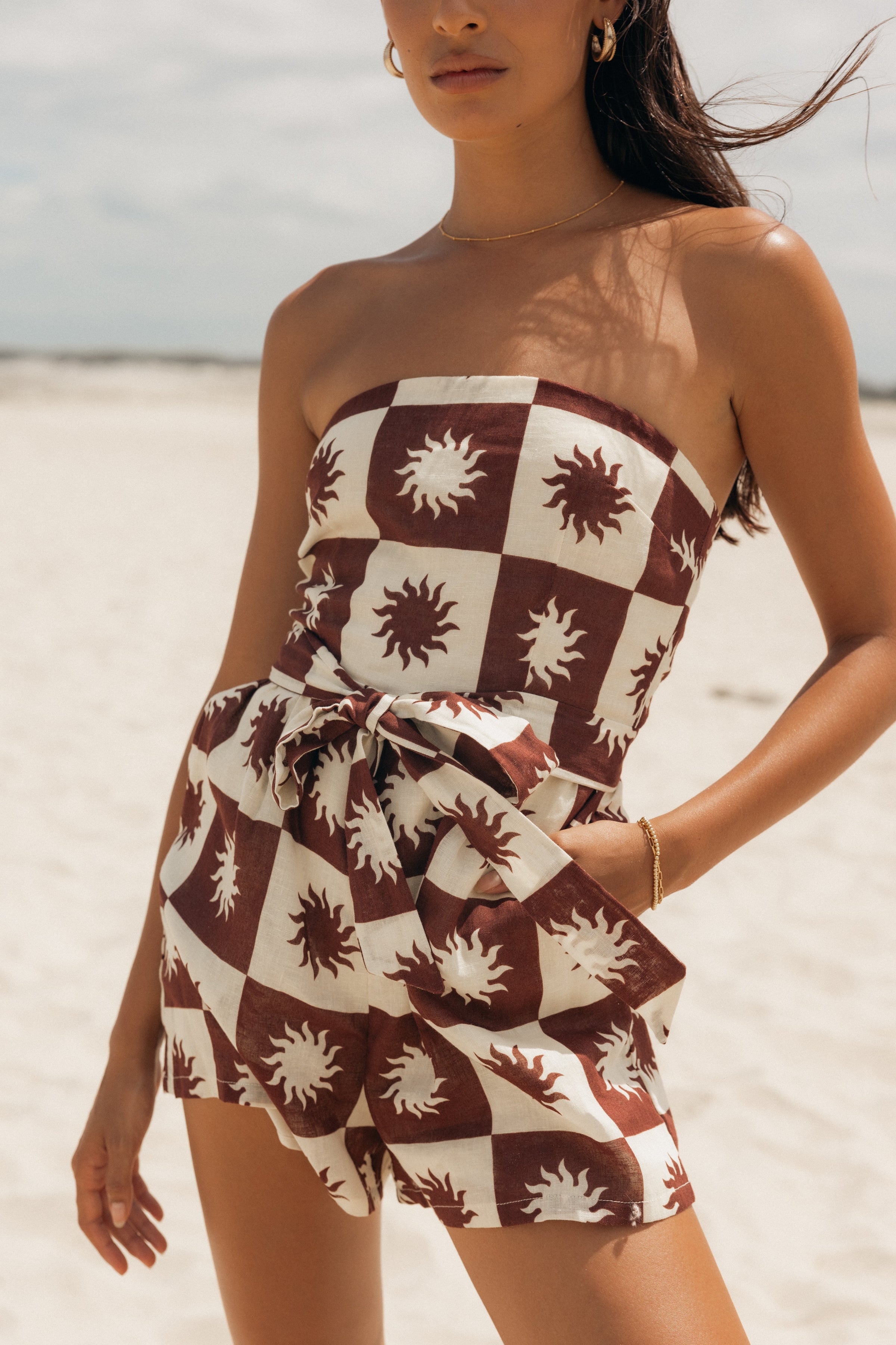 PLAYSUITS @Sofie Strapless Playsuit - Brown Cream (Hold for Sundial)