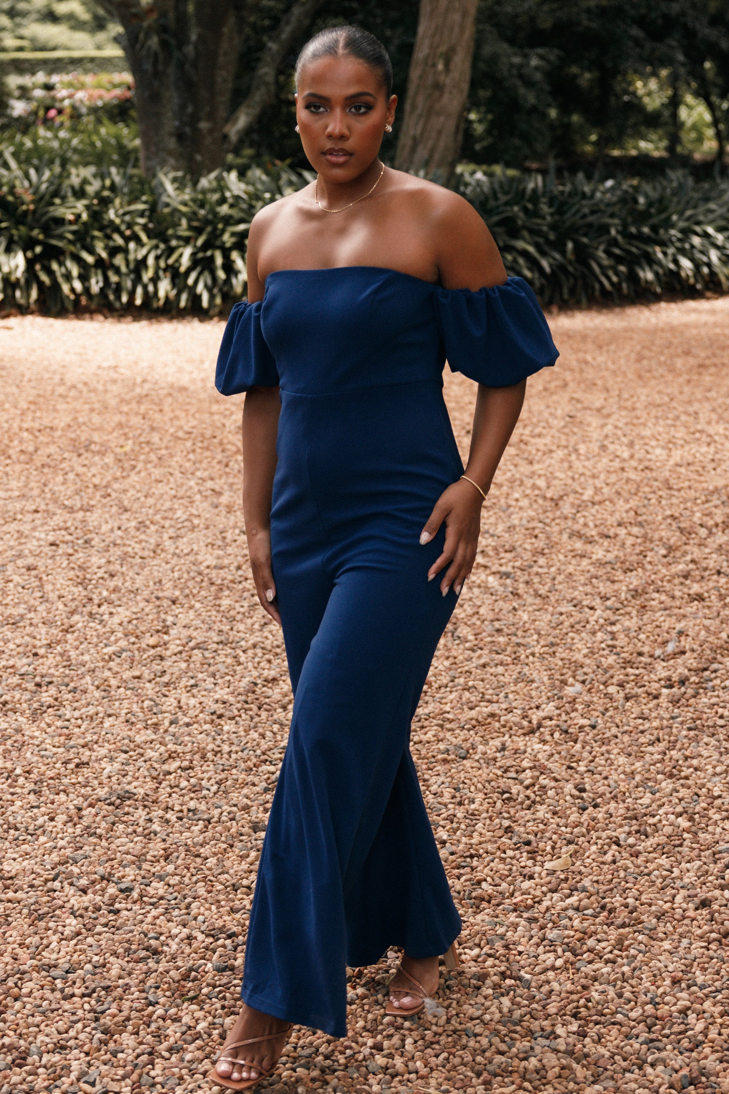 PLAYSUITS Tamra Off Shoulder Jumpsuit - Navy