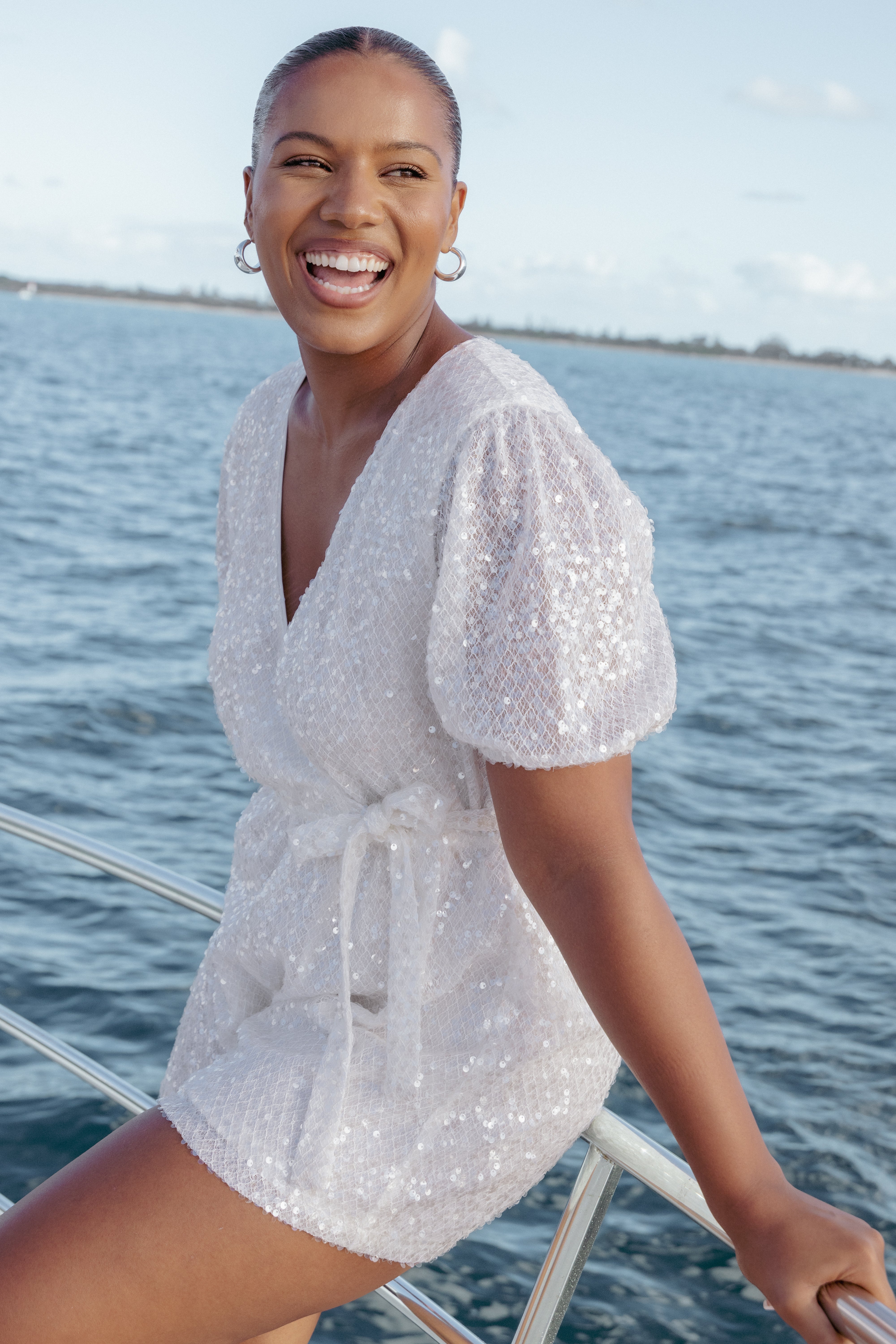 PLAYSUITS Varity Puff Sleeve Playsuit - White