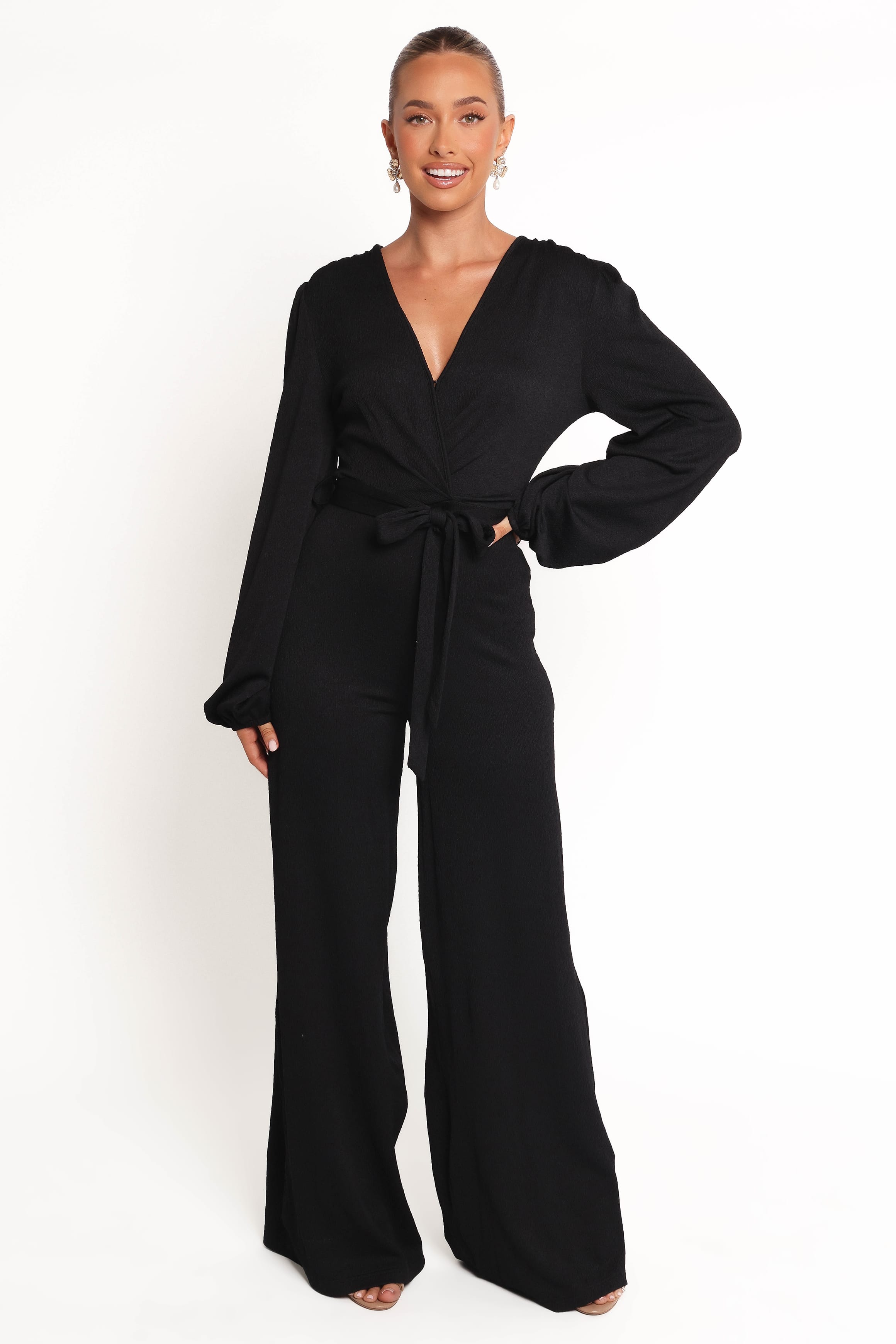 PLAYSUITS Yelena Long Sleeve Jumpsuit - Black