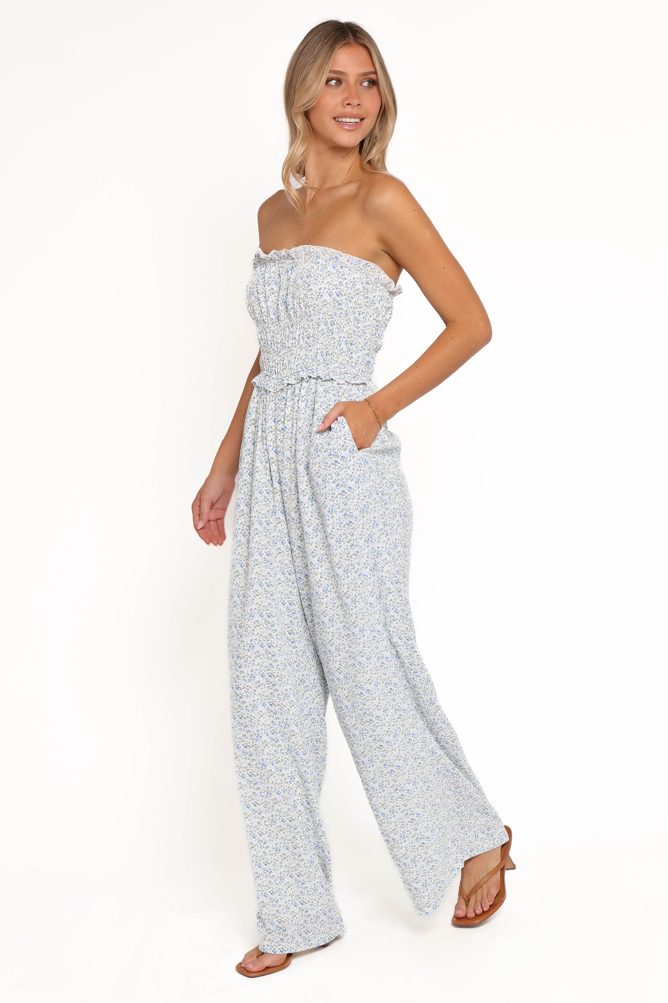 PLAYSUITS Yulissa Strapless Jumpsuit - Blue Floral
