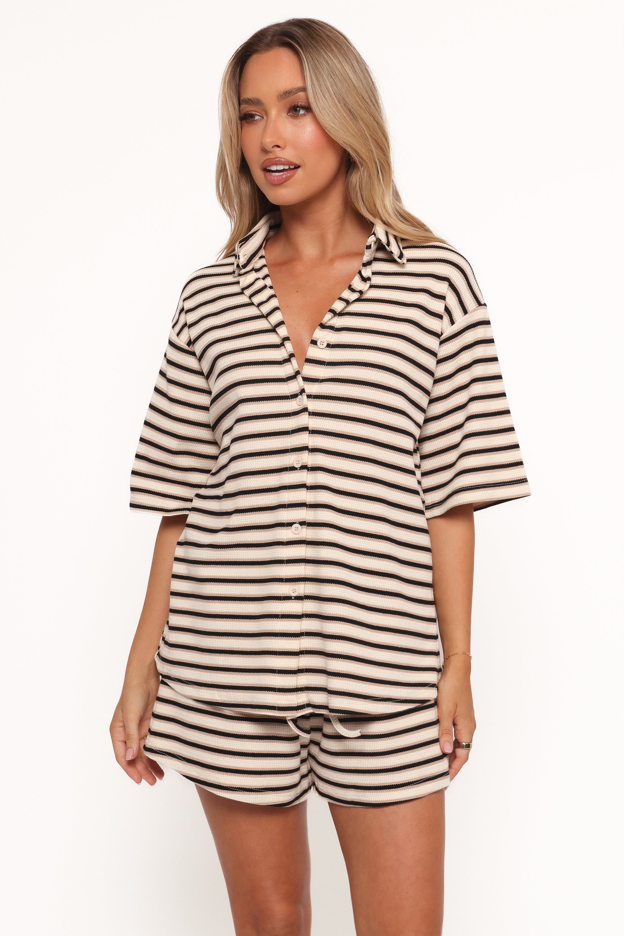 SETS Alden Cotton Knit Set - Beige Black Stripe