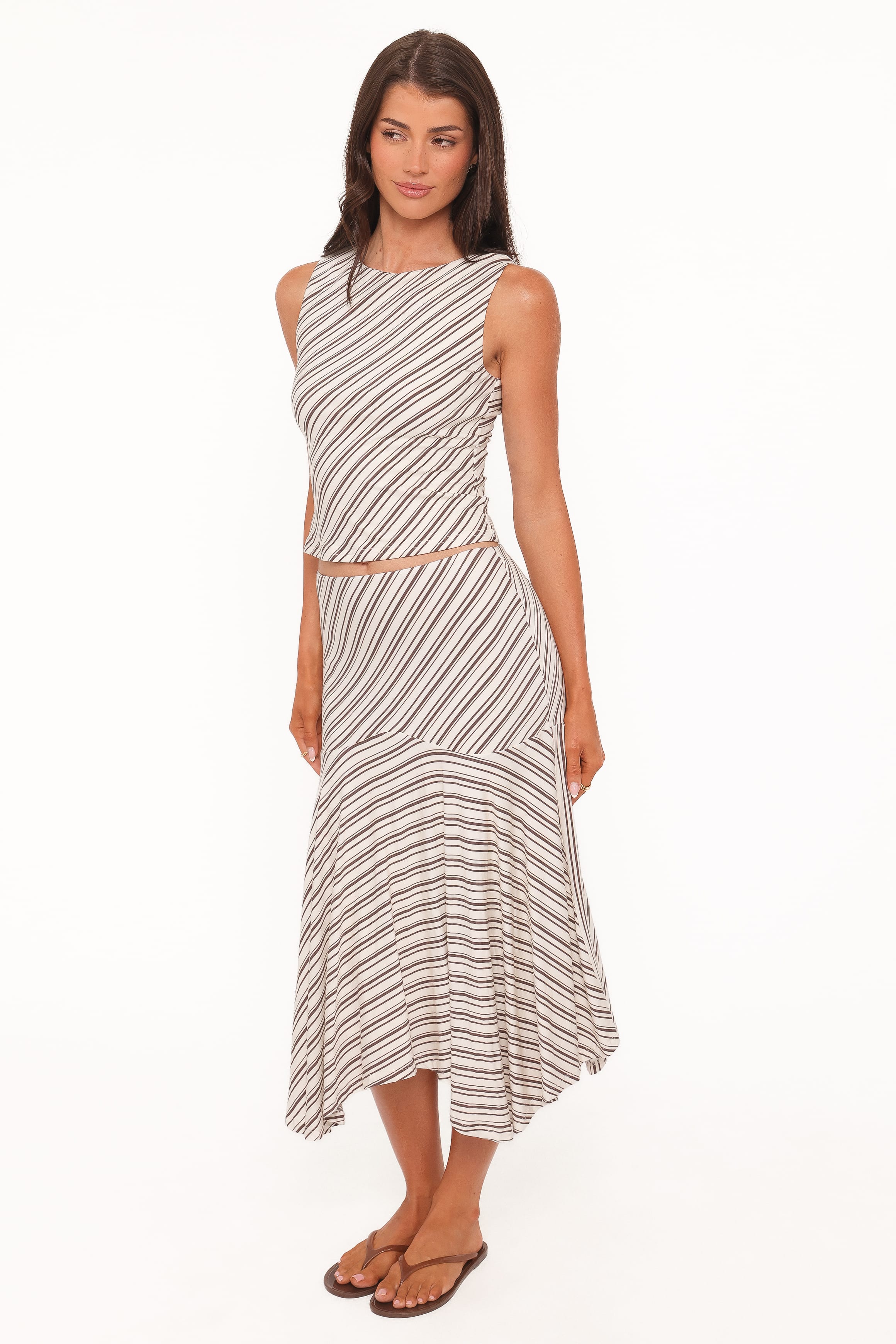 SETS Amber Skirt Set - Cream/Brown Stripe