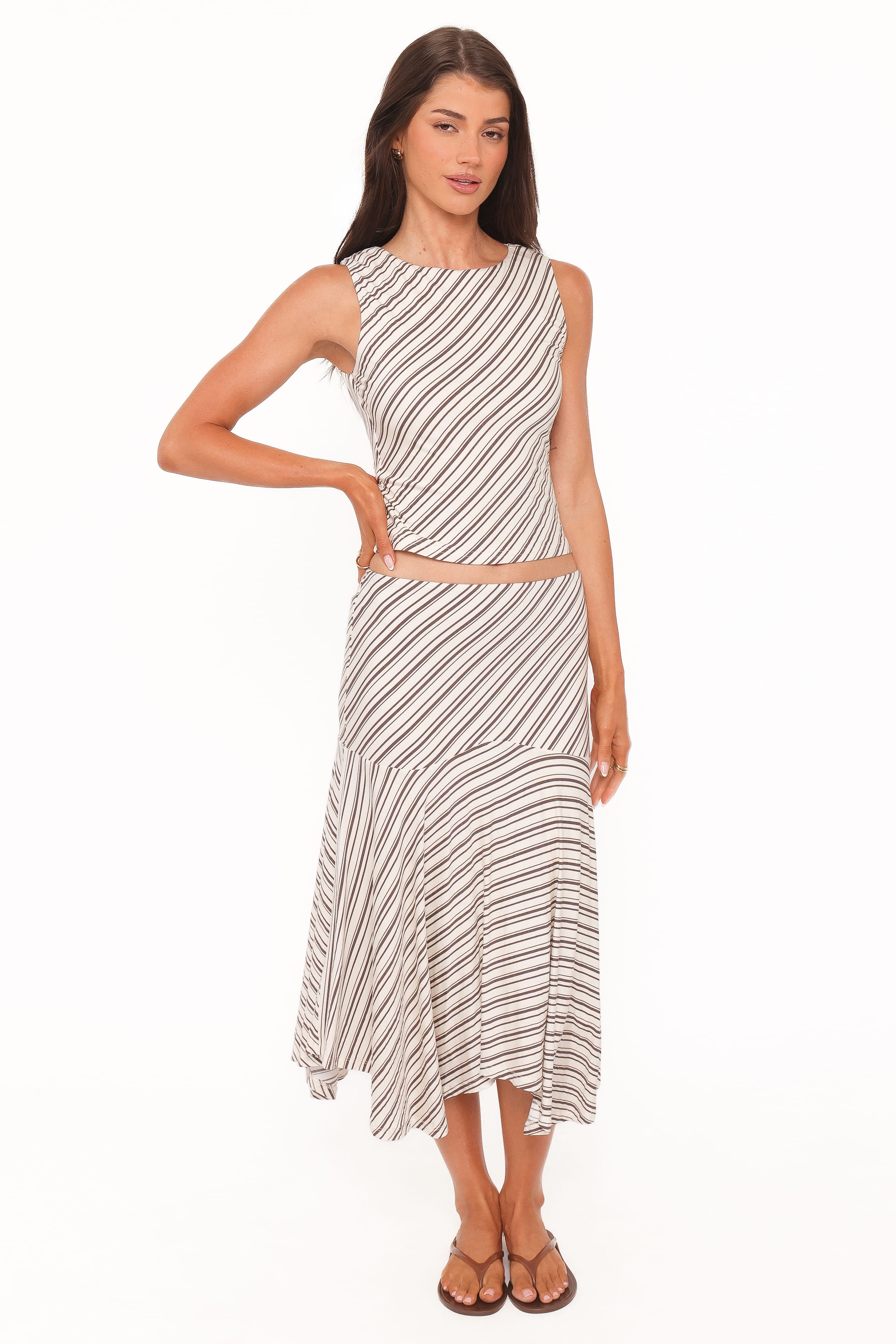 SETS Amber Skirt Set - Cream/Brown Stripe