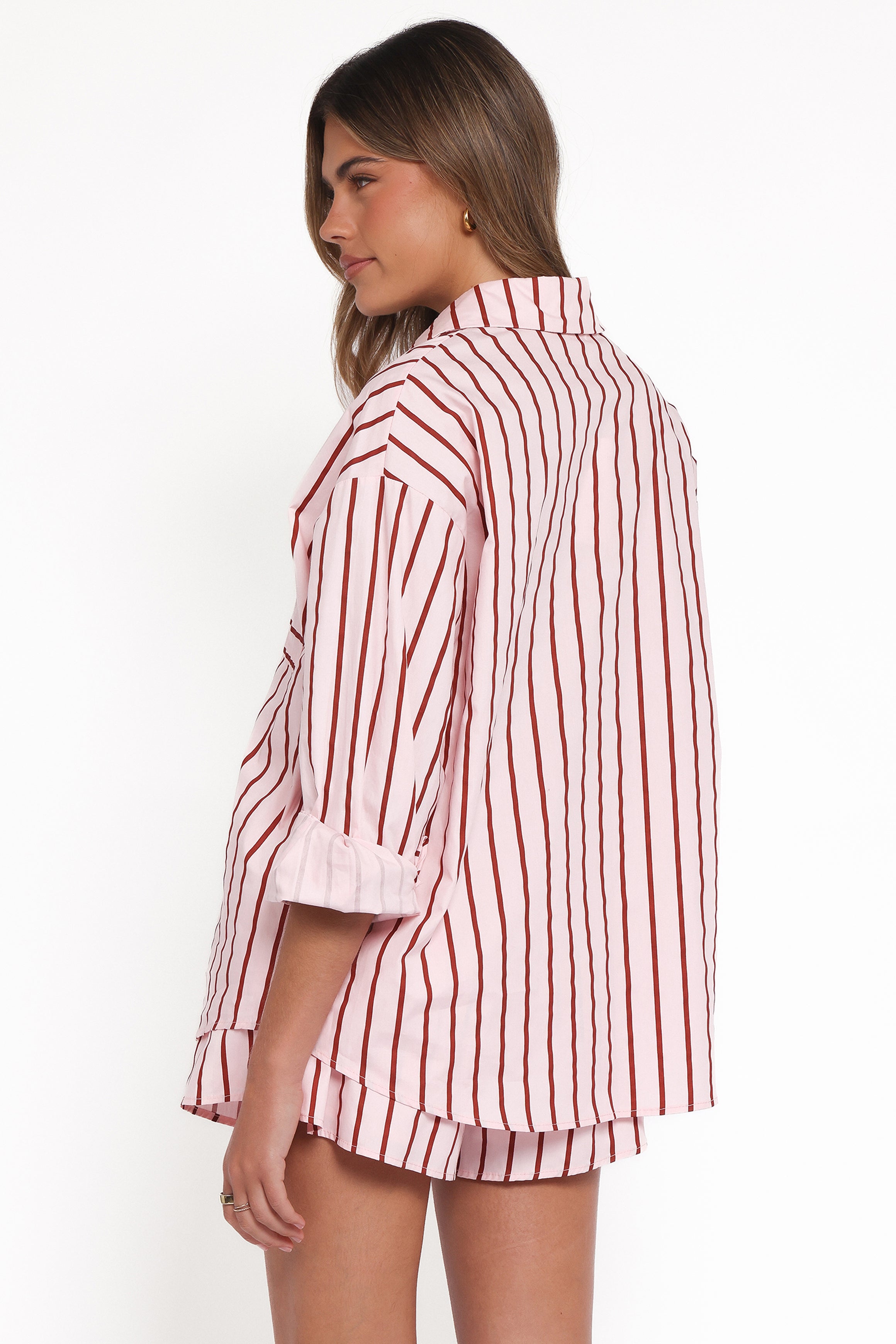 SETS Ashlyn Short Set - Pink And Burgundy Stripe