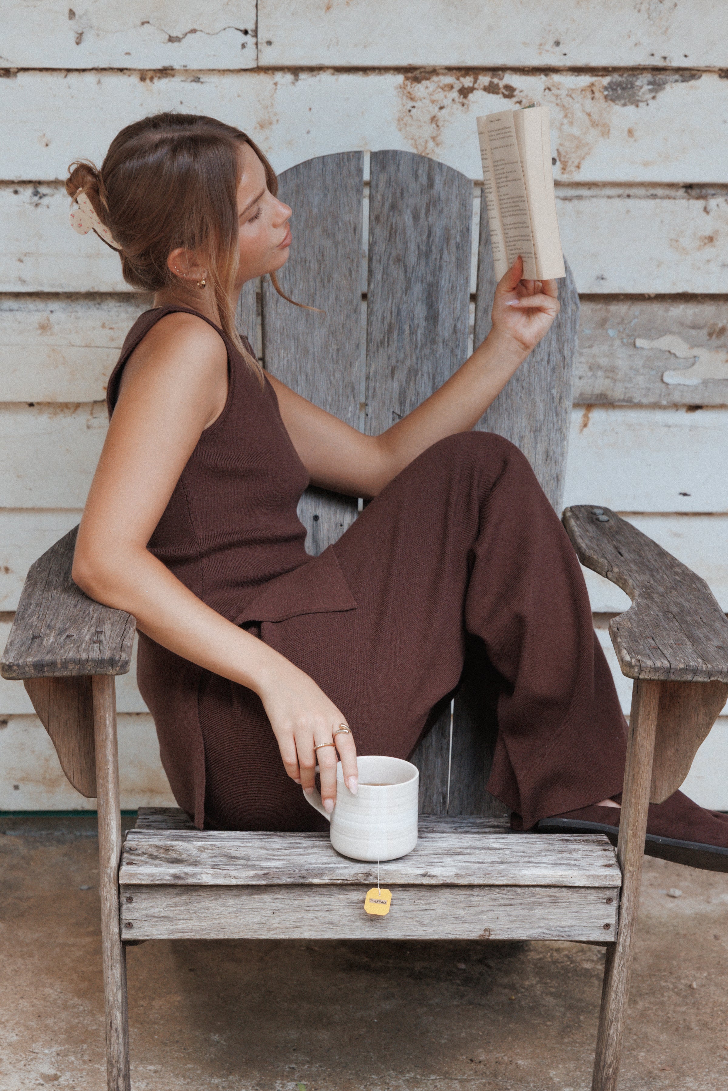 SETS Beth Knitted Pant Set - Chocolate