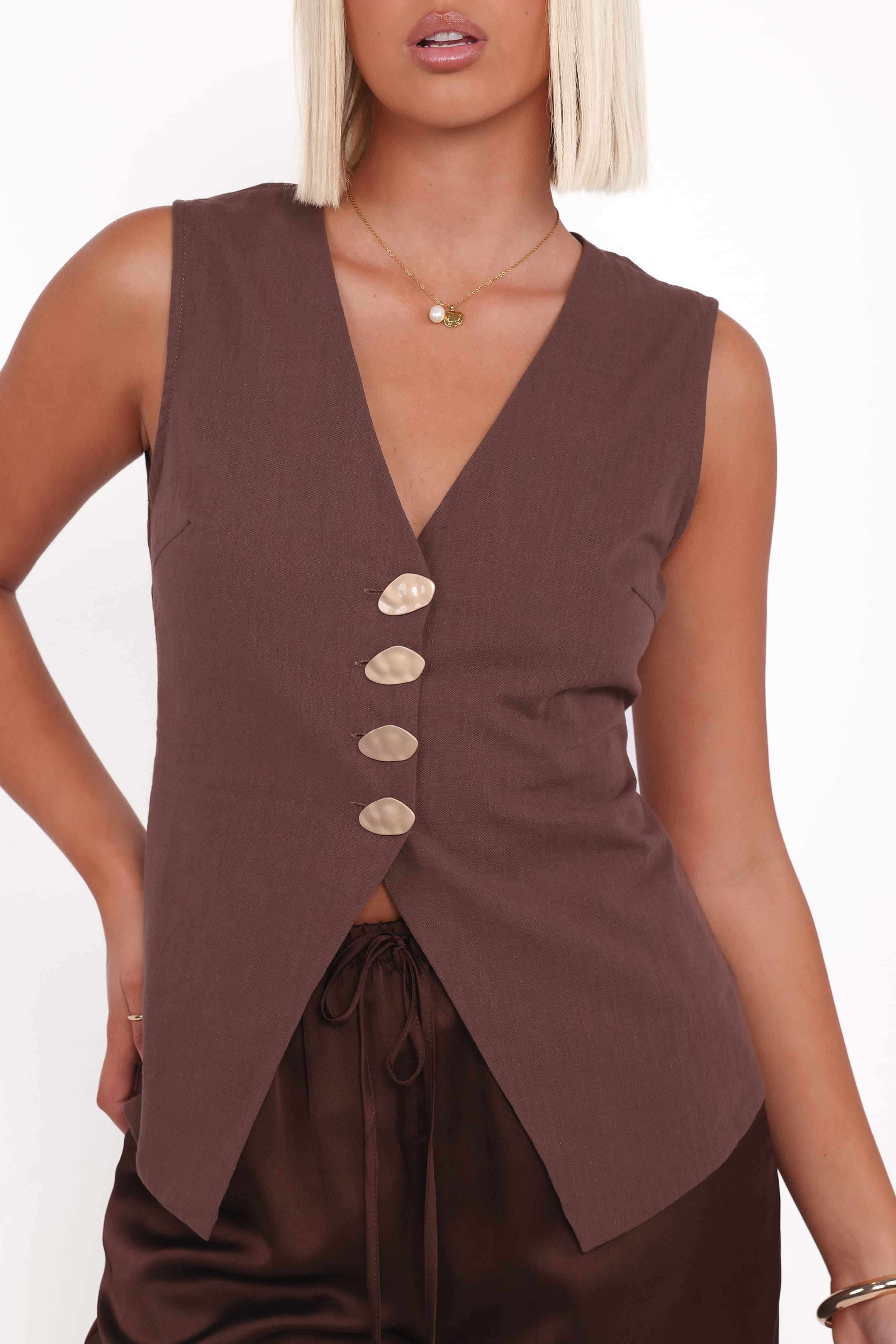 SETS Bethany Satin Pant Set - Brown