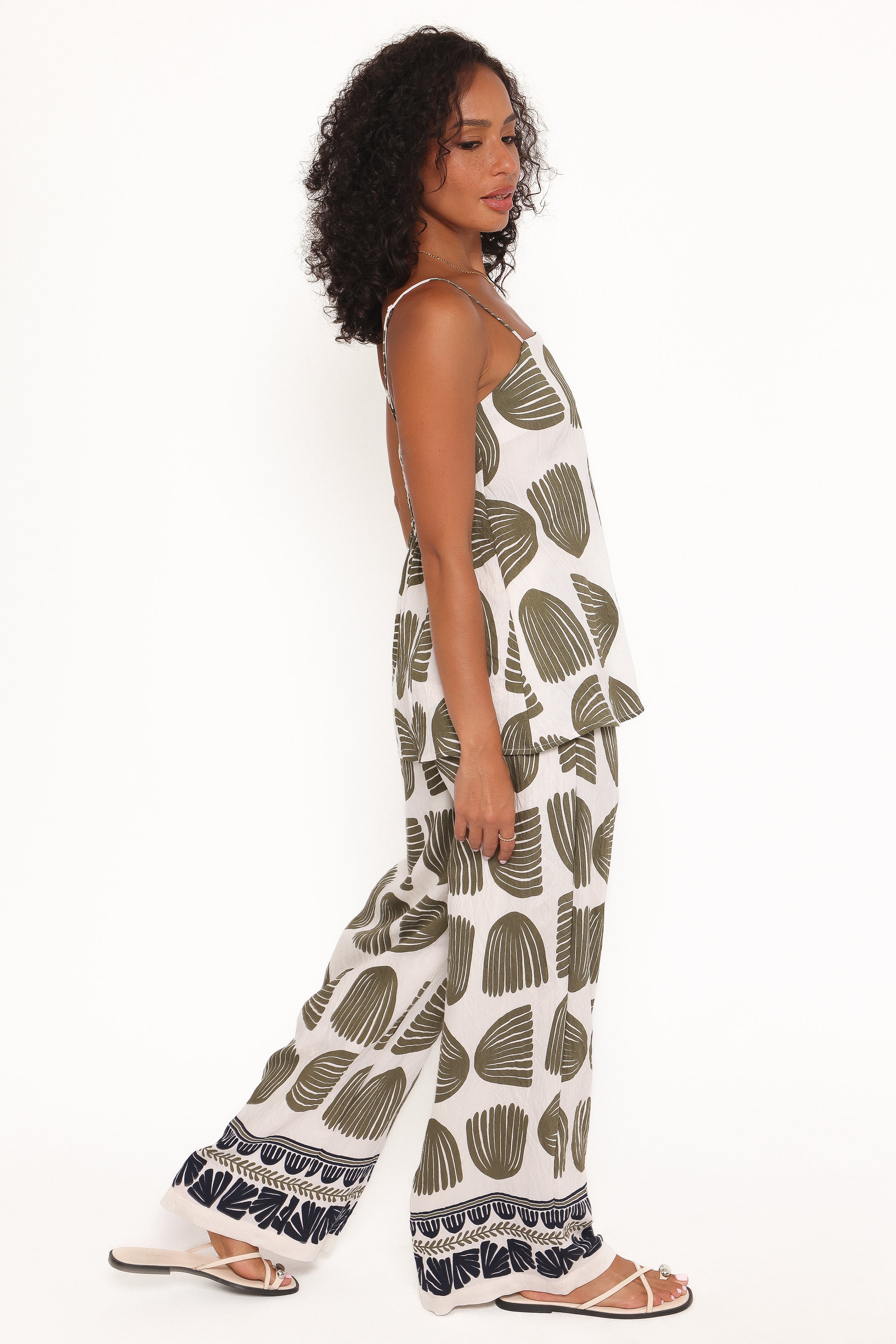 SETS Brianna Pant Set - Green Palm Print