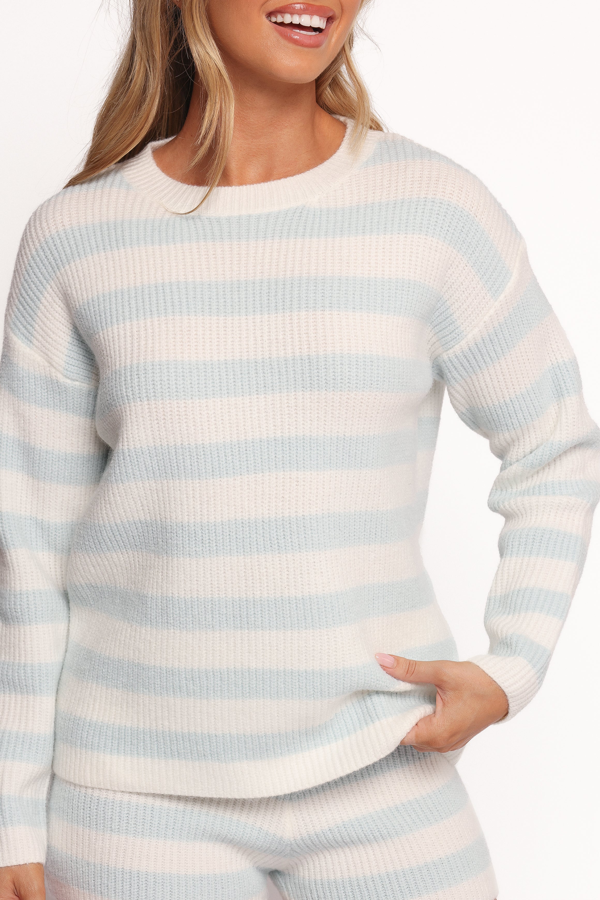 SETS Ciaran Knitted Short Set - Cream Blue