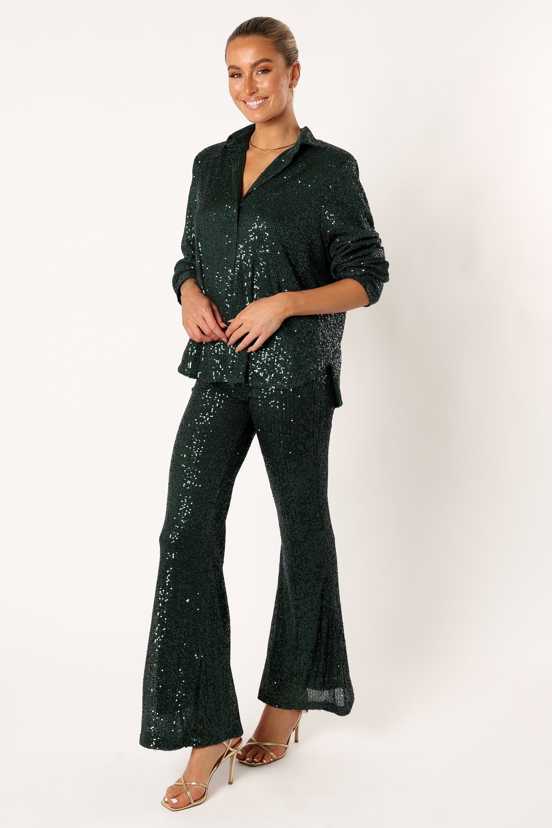 SETS @Darcy Sequin Two Piece Pant Set - Hunter Green