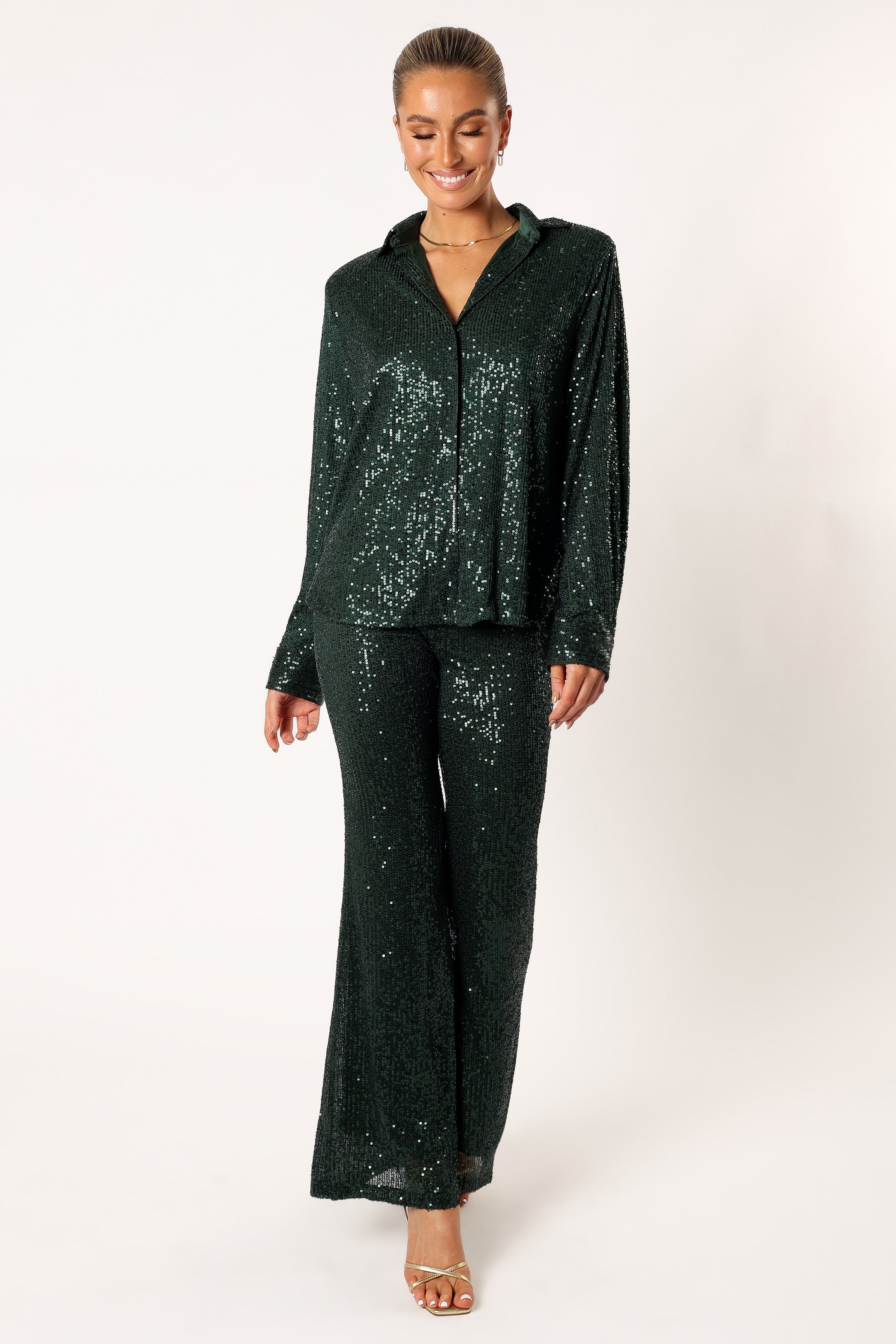 SETS @Darcy Sequin Two Piece Pant Set - Hunter Green