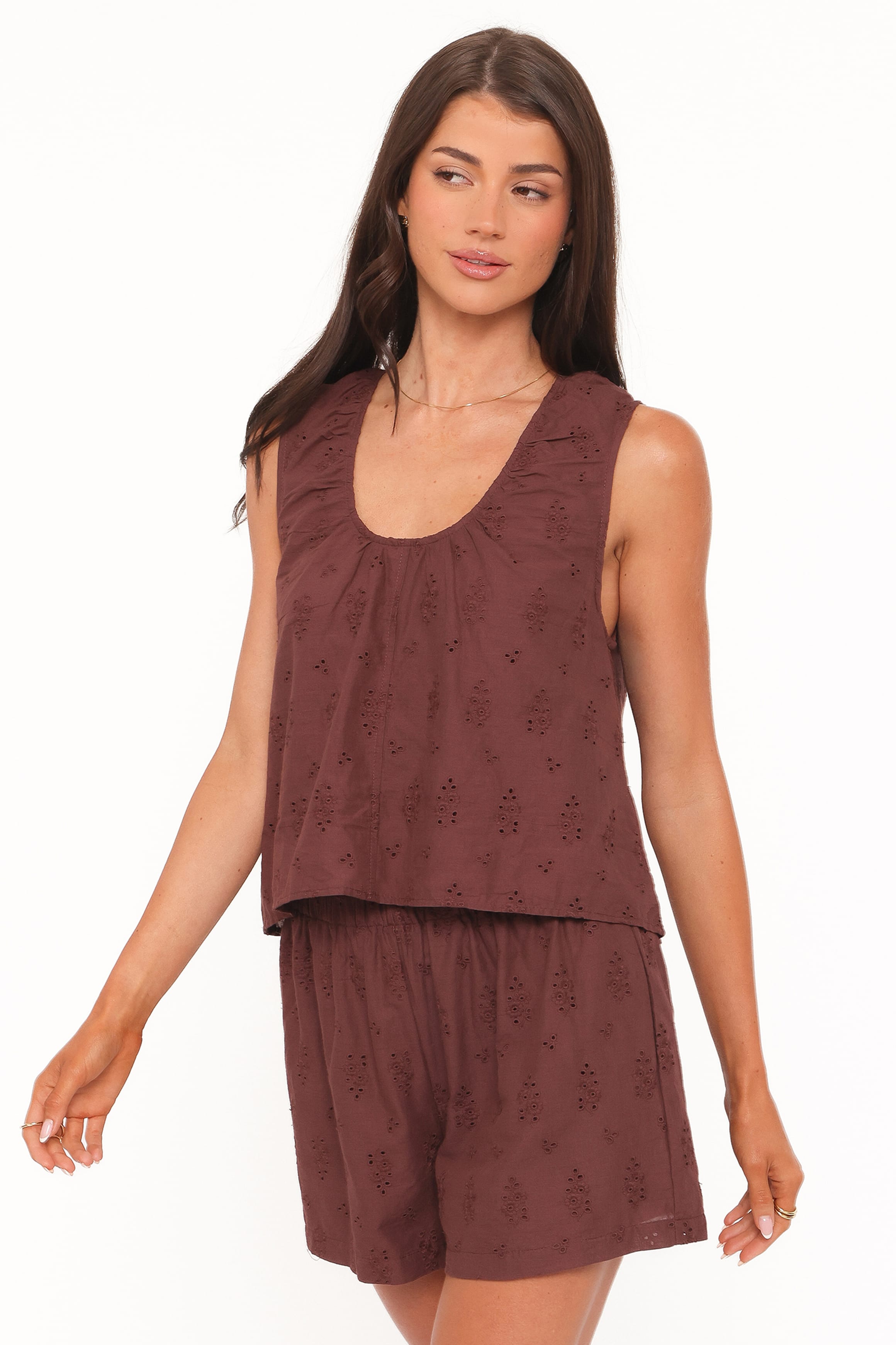SETS Faela Short Set - Brown Broderie