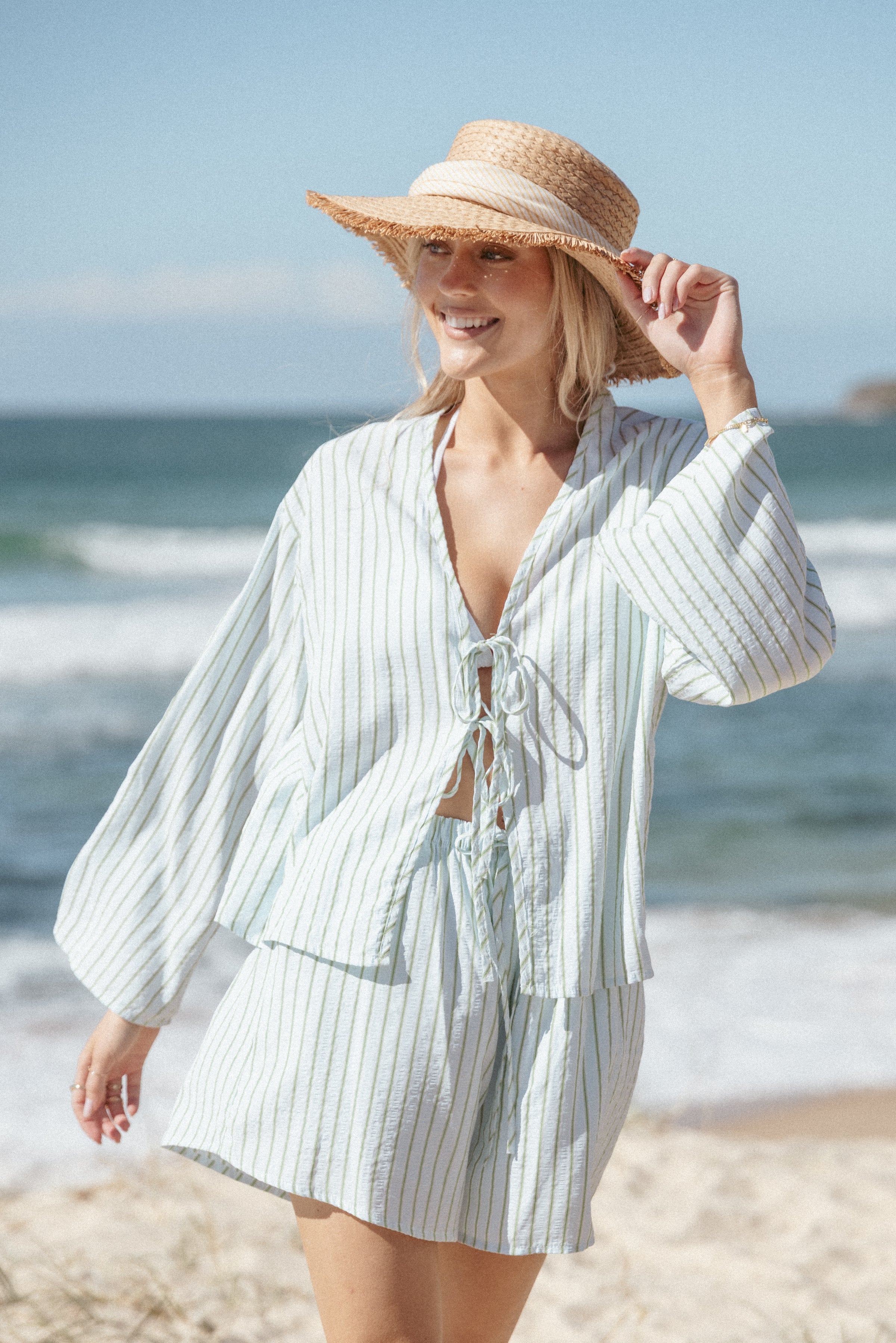 SETS Flynn Short Set - Green Blue Stripe