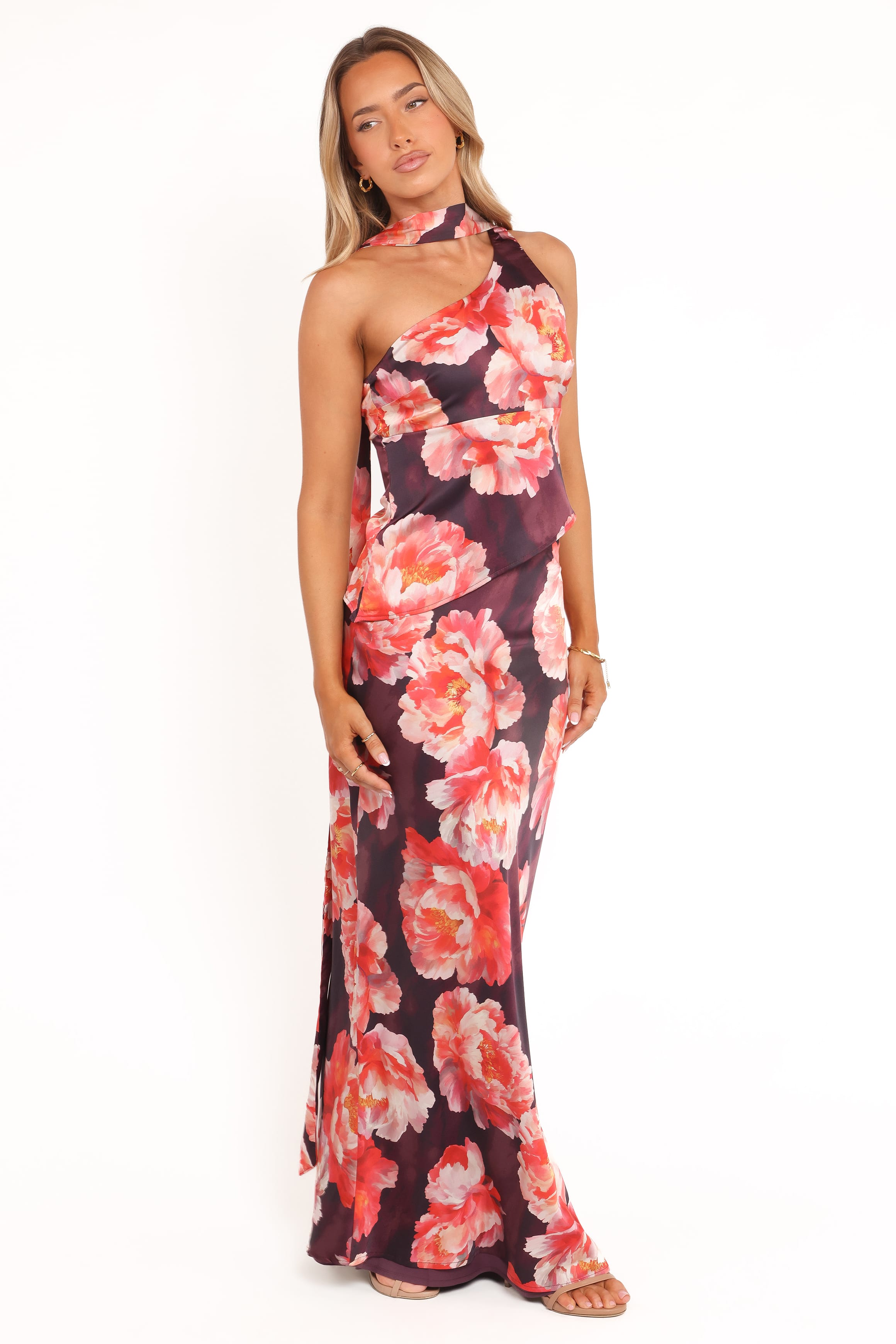 SETS Georgina One Shoulder Skirt Set - Burgundy Peony