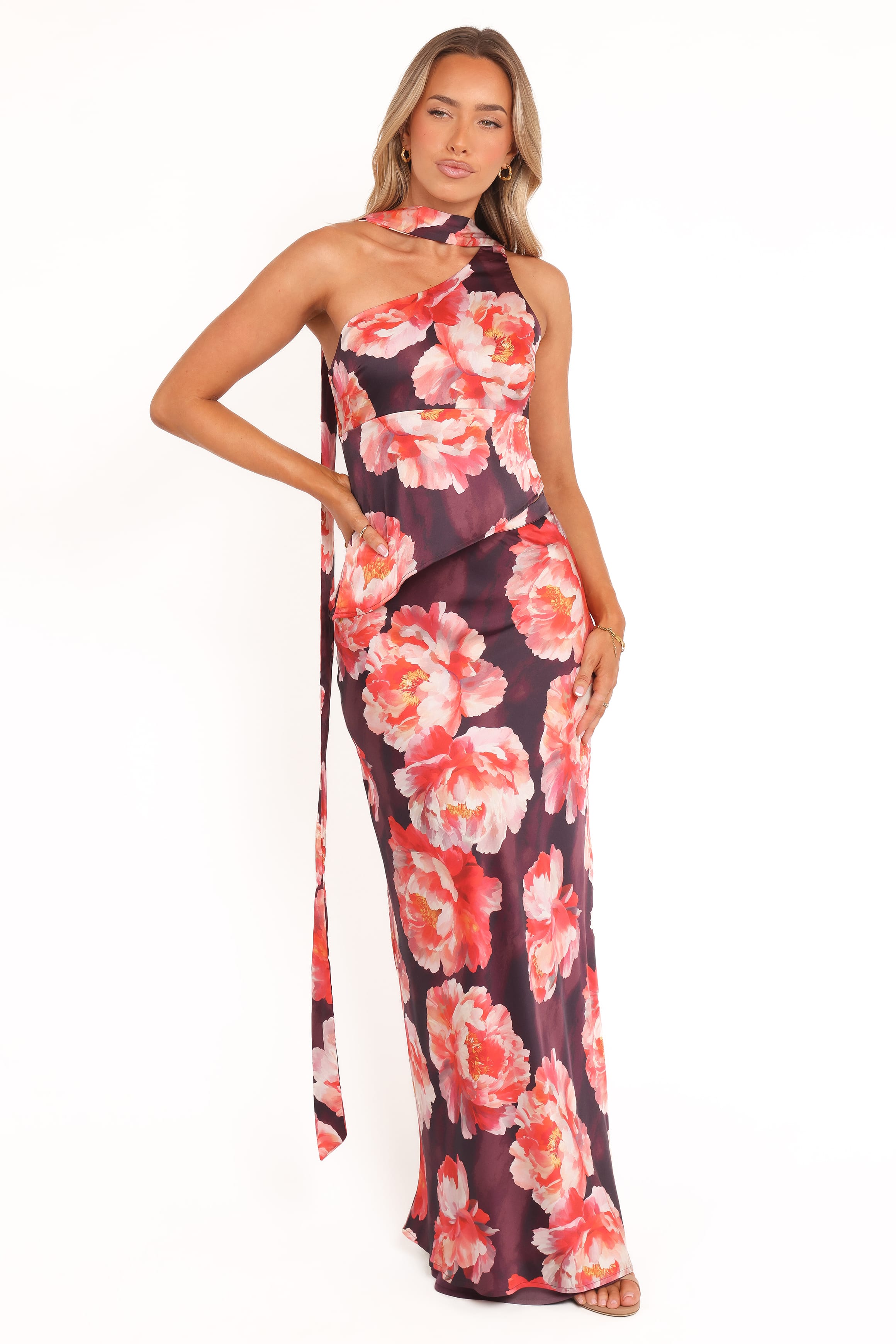 SETS Georgina One Shoulder Skirt Set - Burgundy Peony