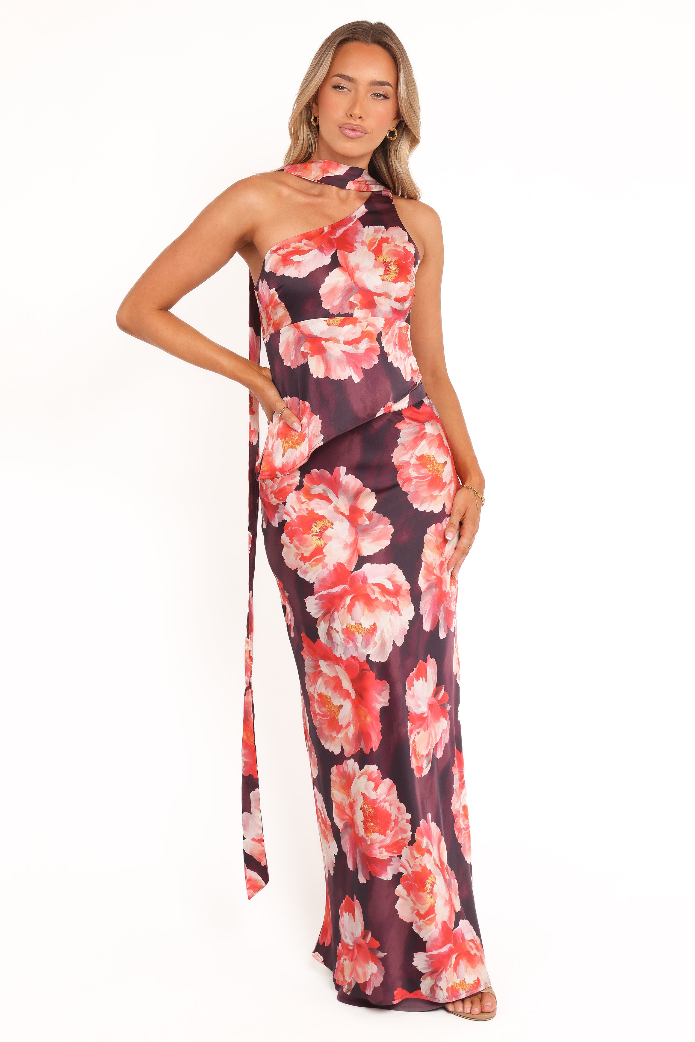 SETS Georgina One Shoulder Skirt Set - Burgundy Peony