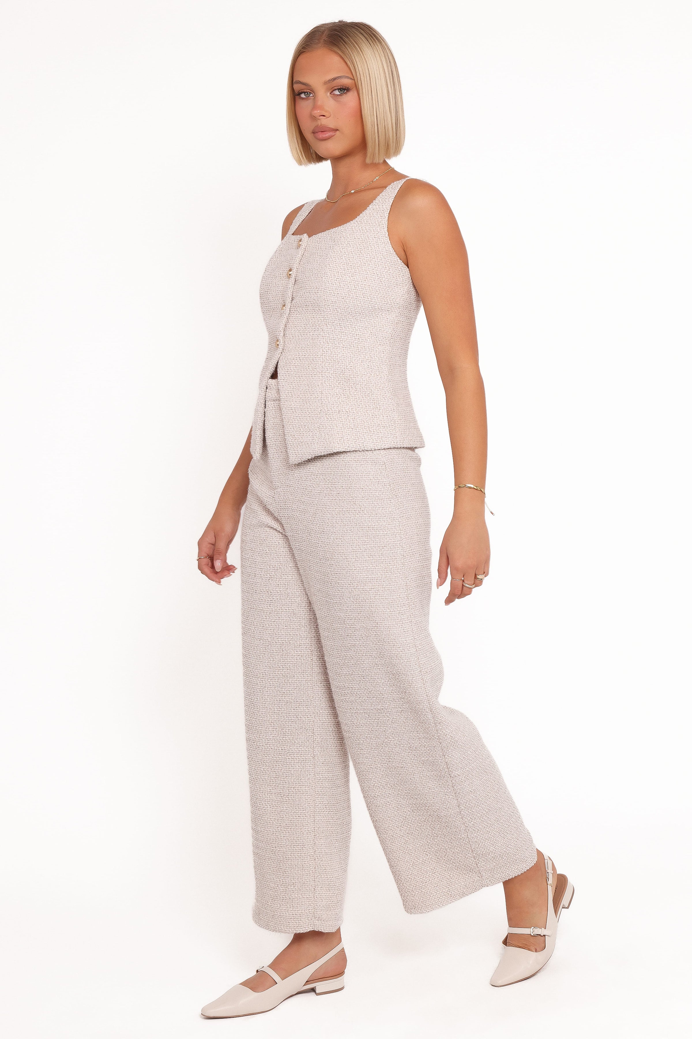 SETS Greta Tailored Pant Set - White Brown Marl