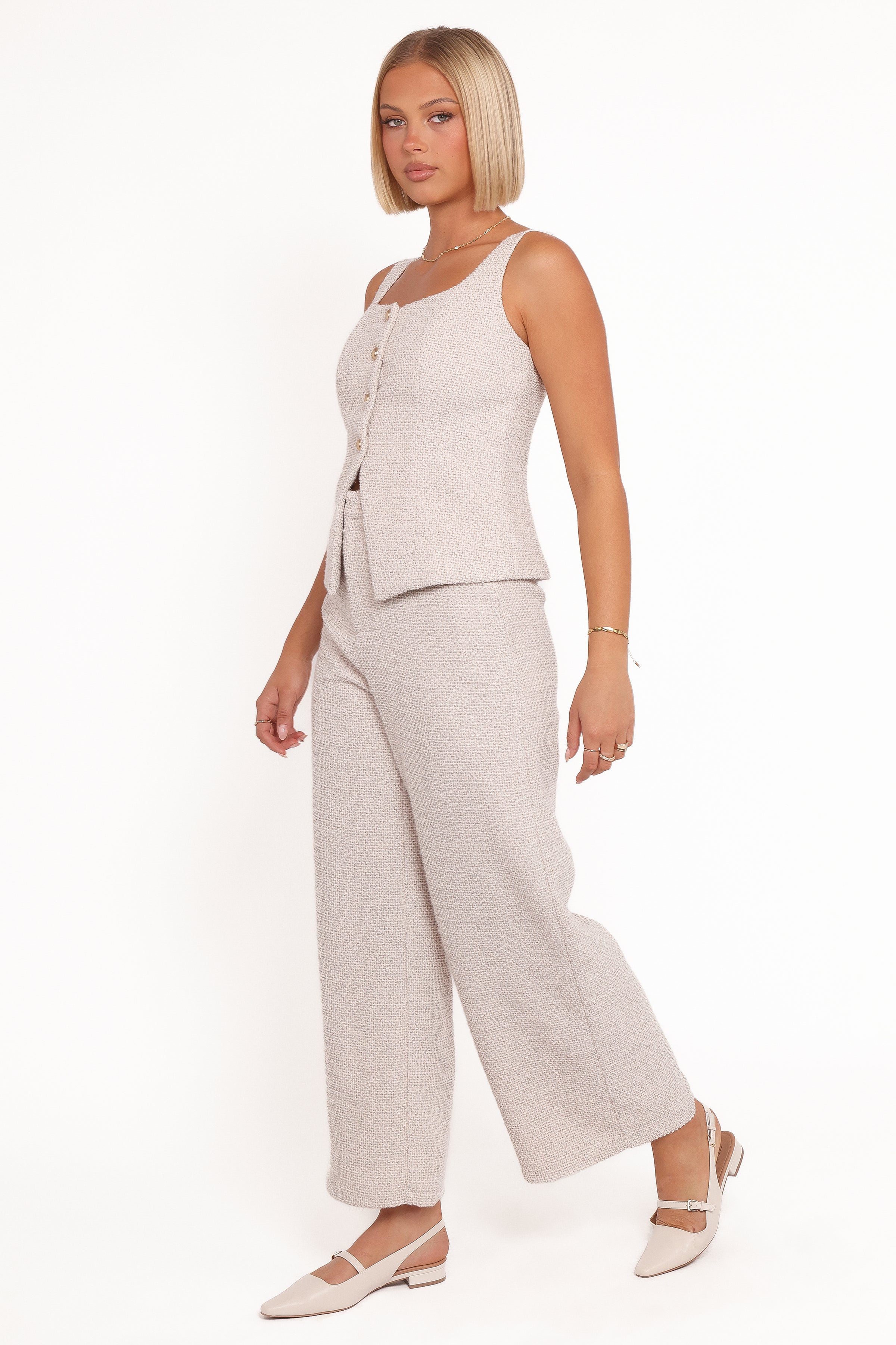 SETS Greta Tailored Pant Set - White Brown Marl