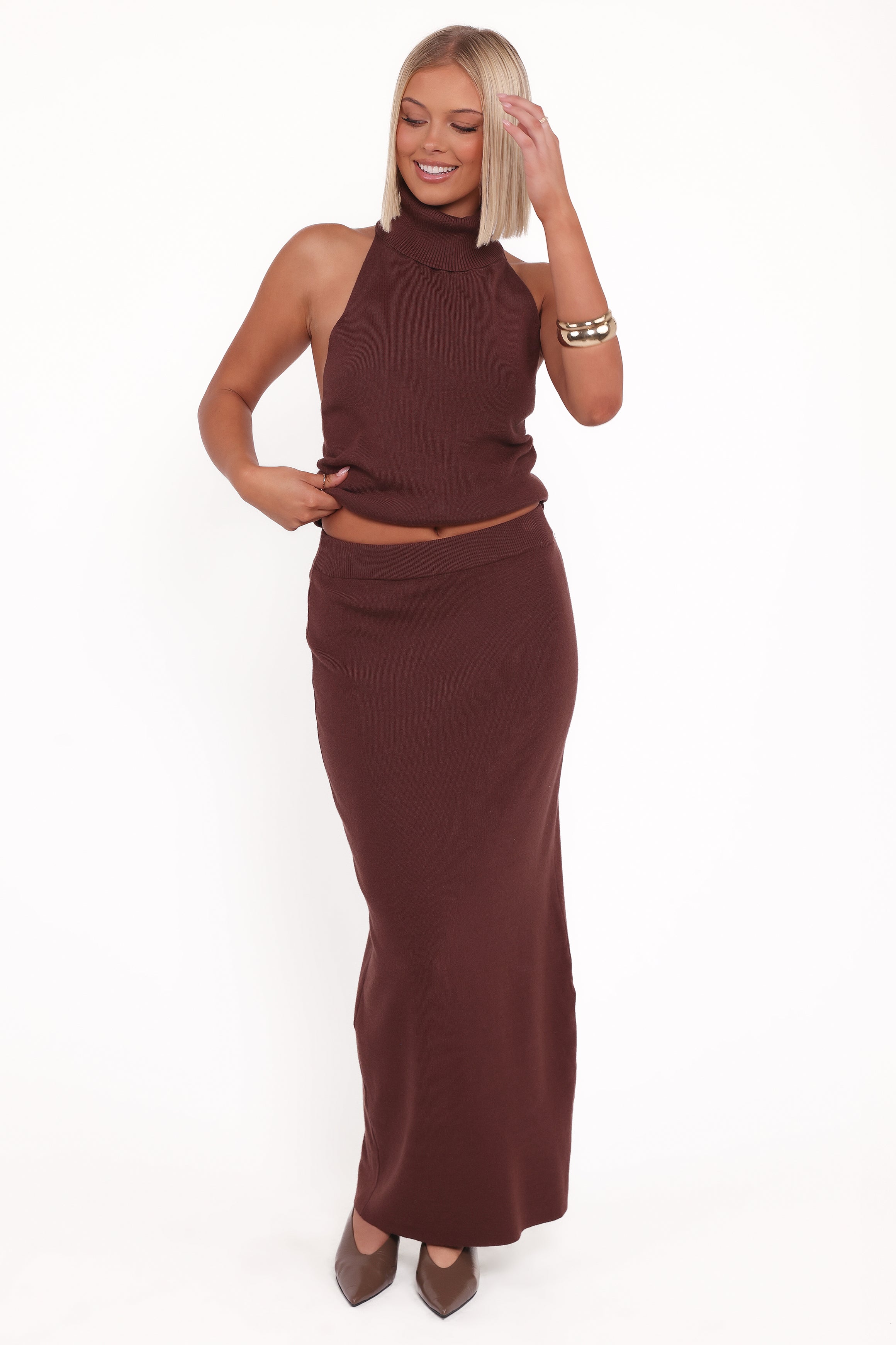 SETS Halley Knit Halter Skirt Set - Brown