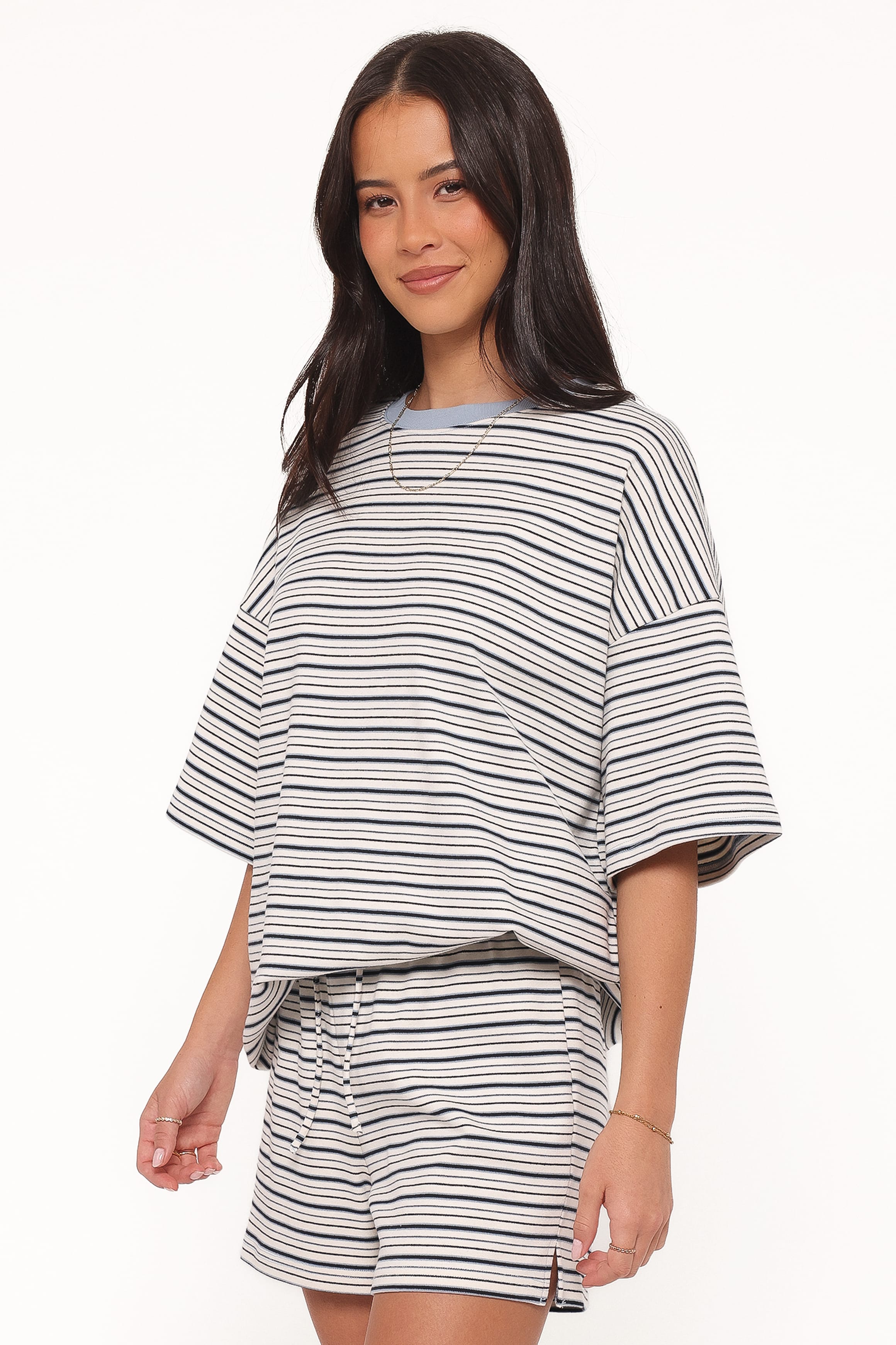 SETS Hellen Stripe Short Set - Blue/Cream Stripe