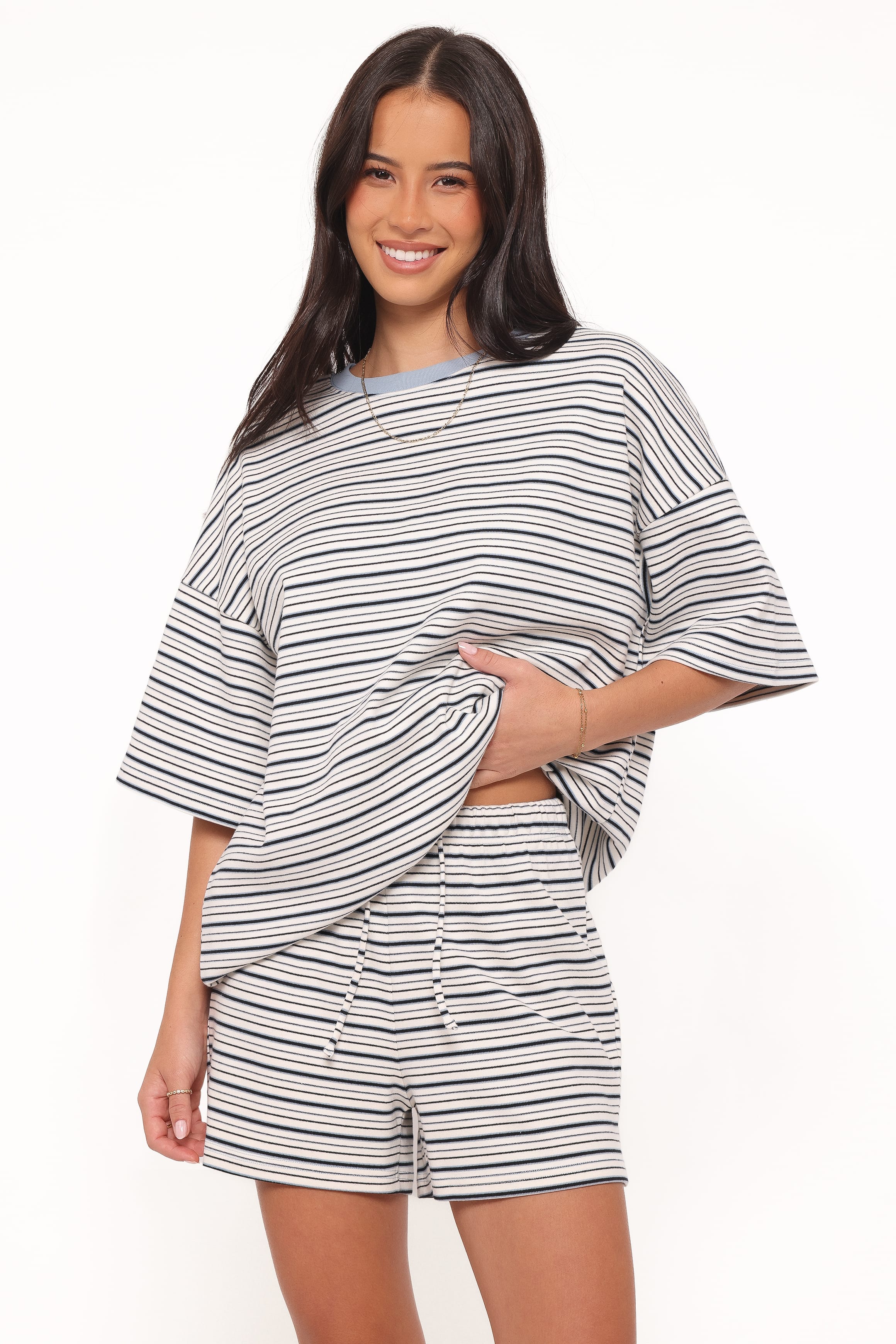 SETS Hellen Stripe Short Set - Blue/Cream Stripe