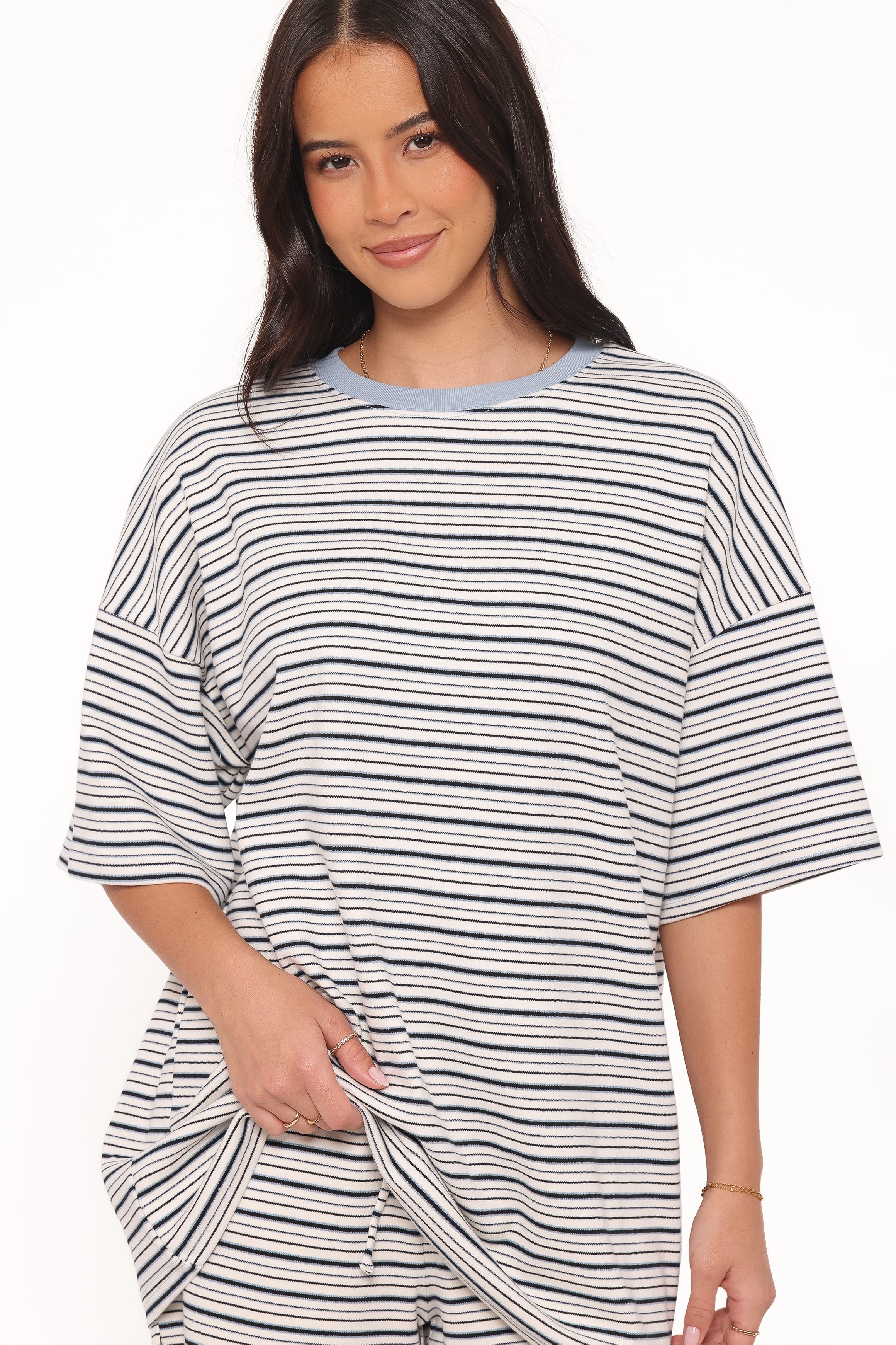 SETS Hellen Stripe Short Set - Blue/Cream Stripe