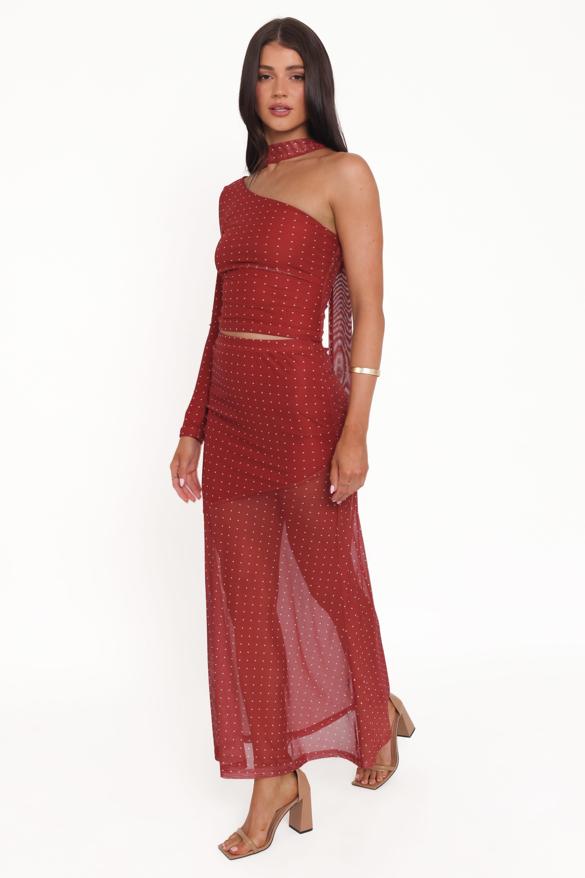 SETS @Hollie Mesh Skirt Set - Red Polka Dot