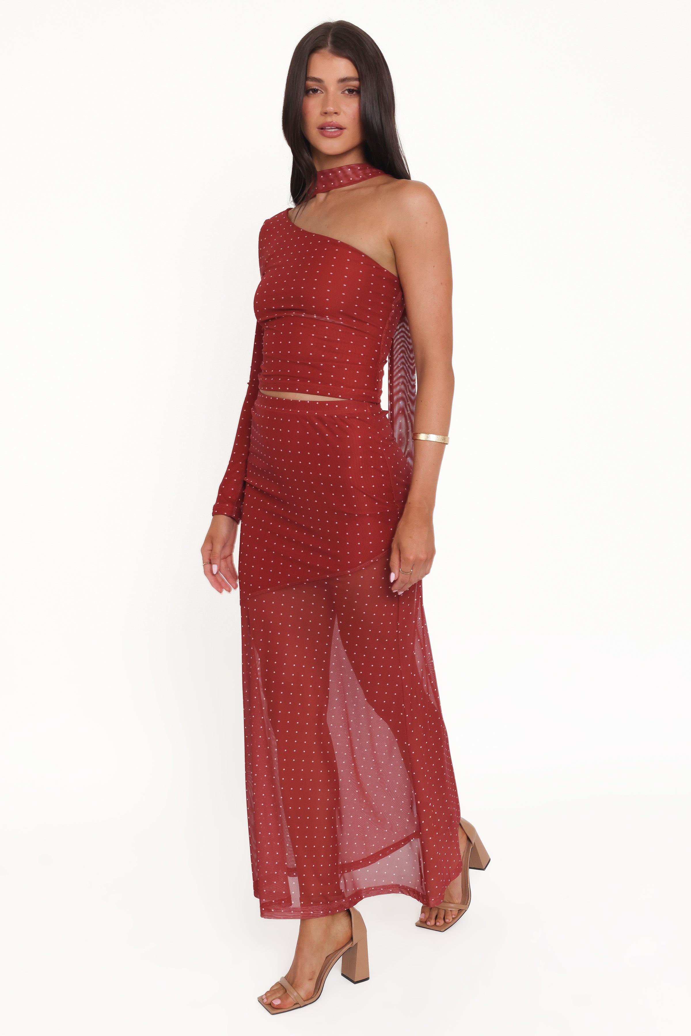 SETS @Hollie Mesh Skirt Set - Red Polka Dot
