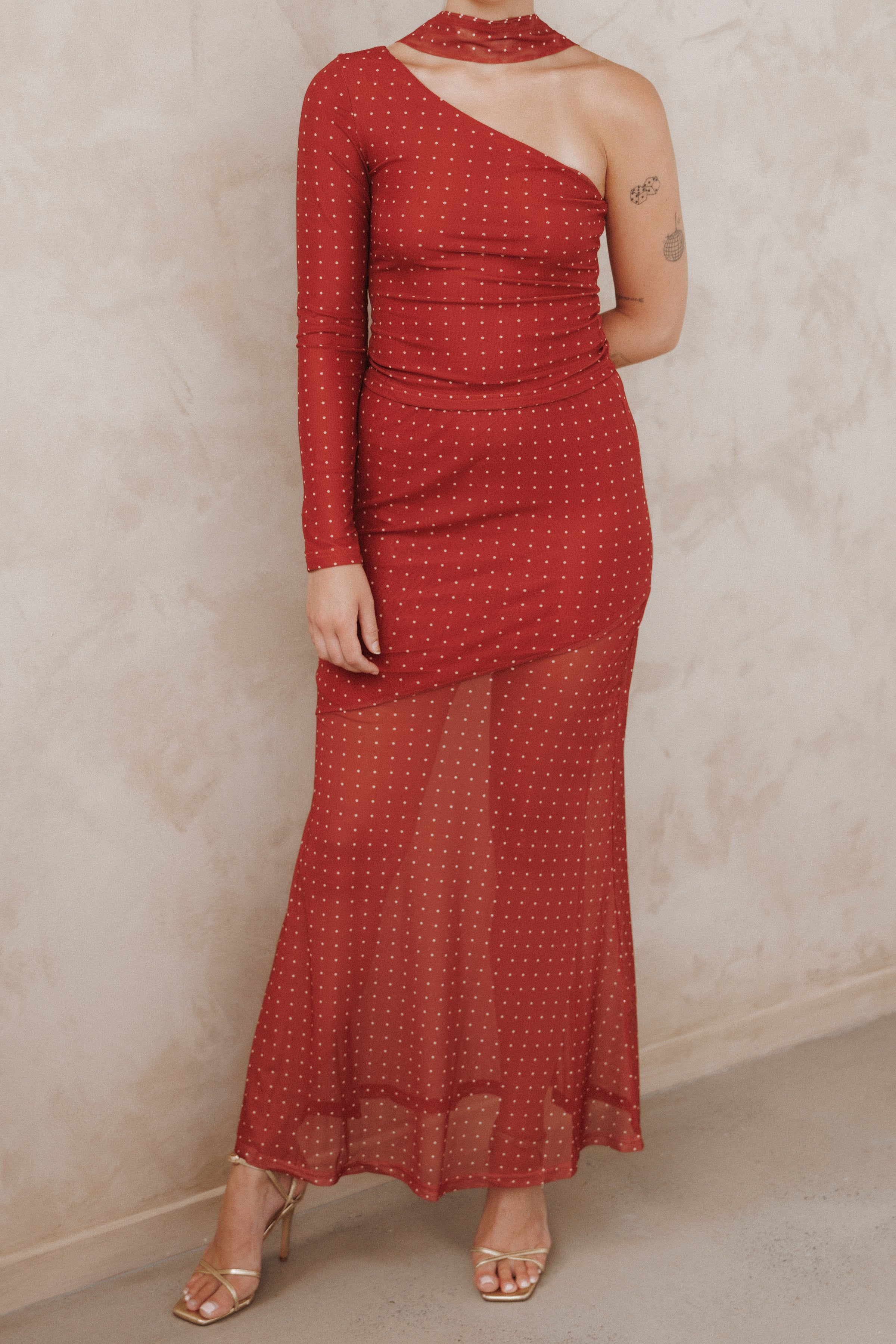 SETS Hollie Mesh Skirt Set - Red Polka Dot