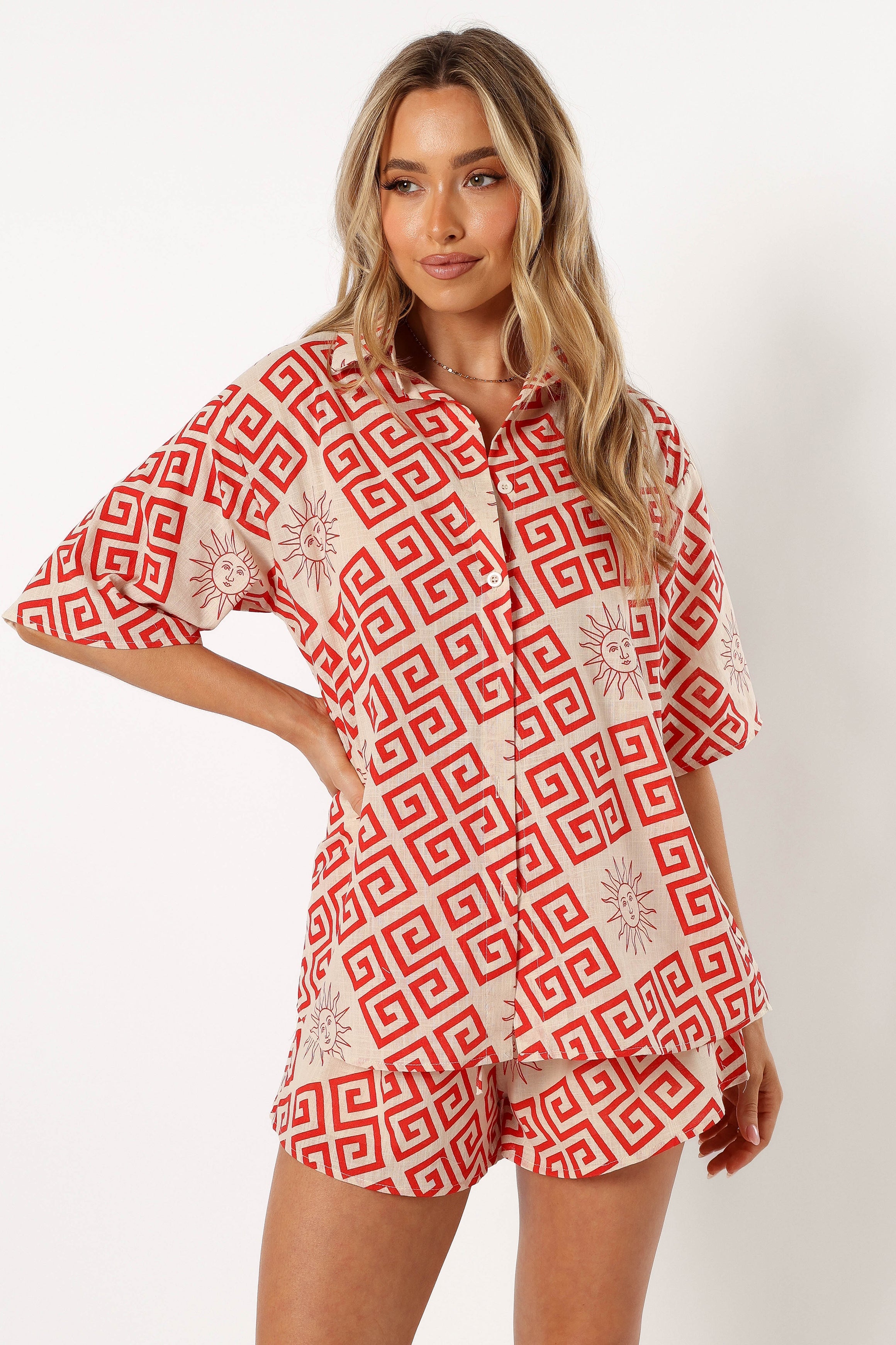 SETS @Isabella Short Set - Beige Red