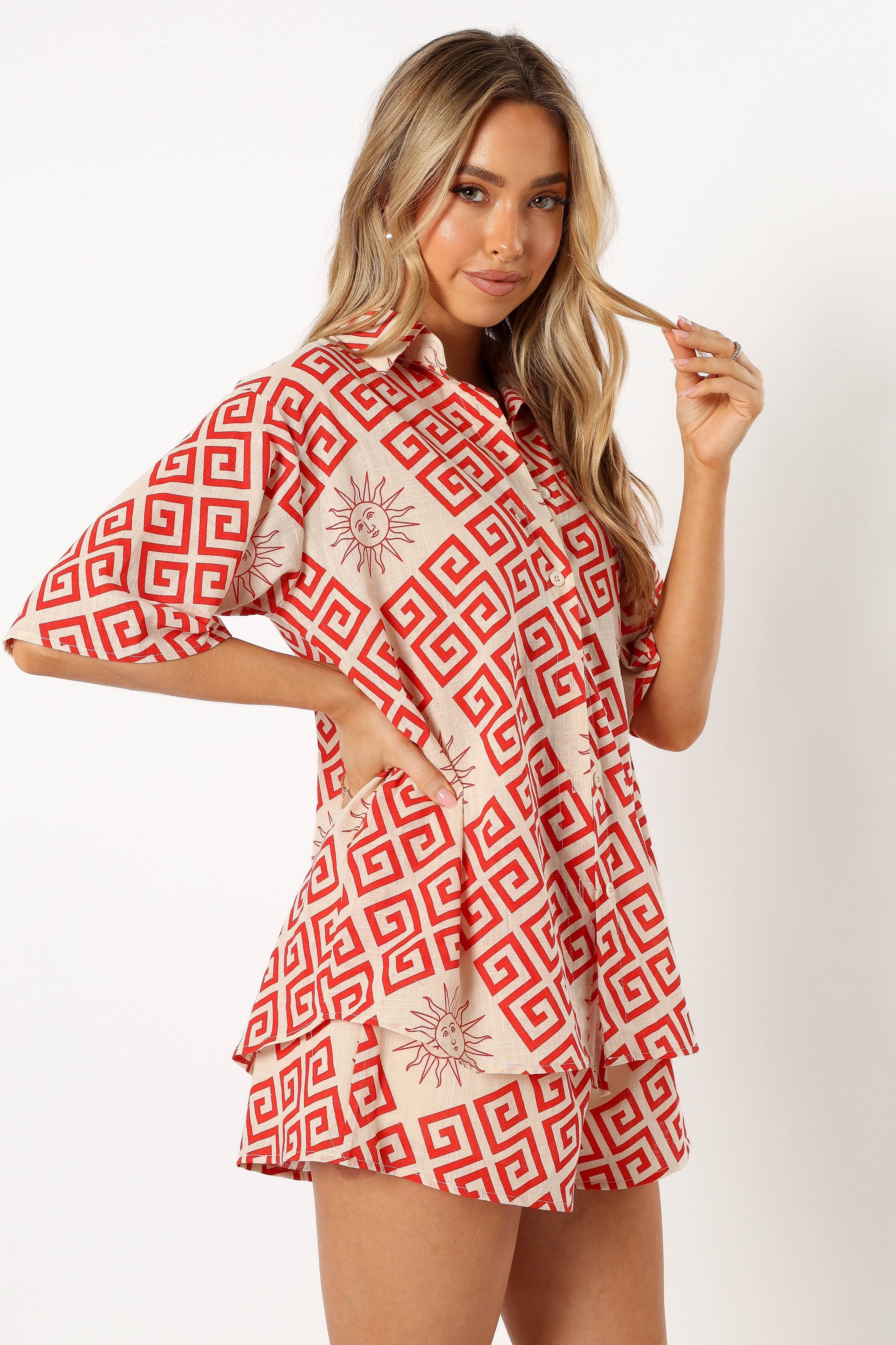 SETS @Isabella Short Set - Beige Red