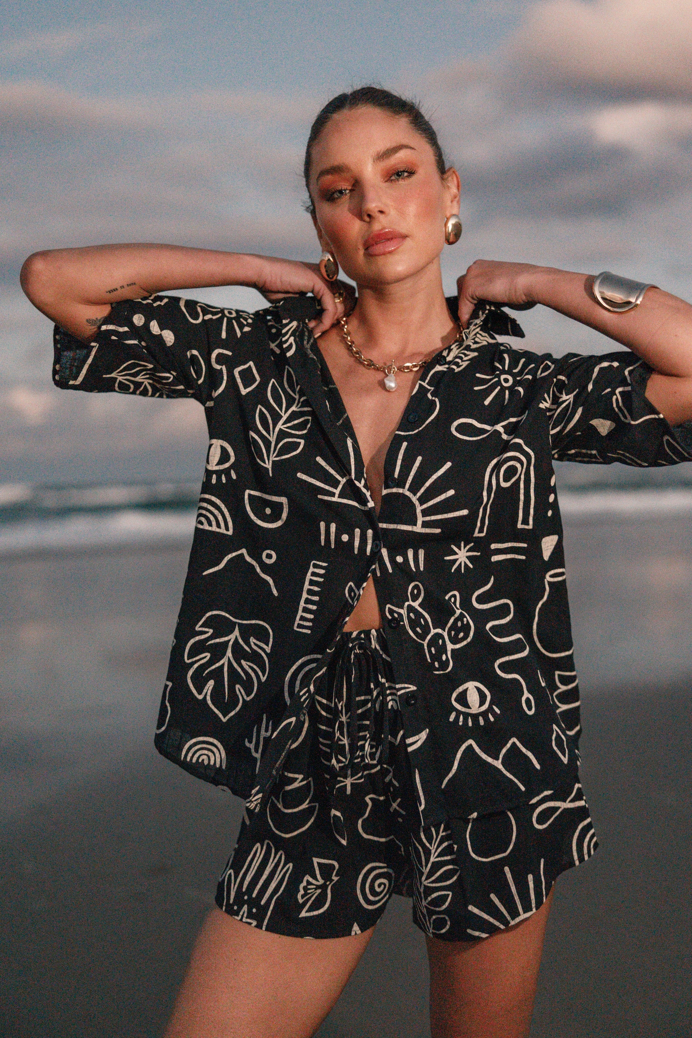 SETS @Isabella Short Set - Black Beige (Hold for Euro Summer)