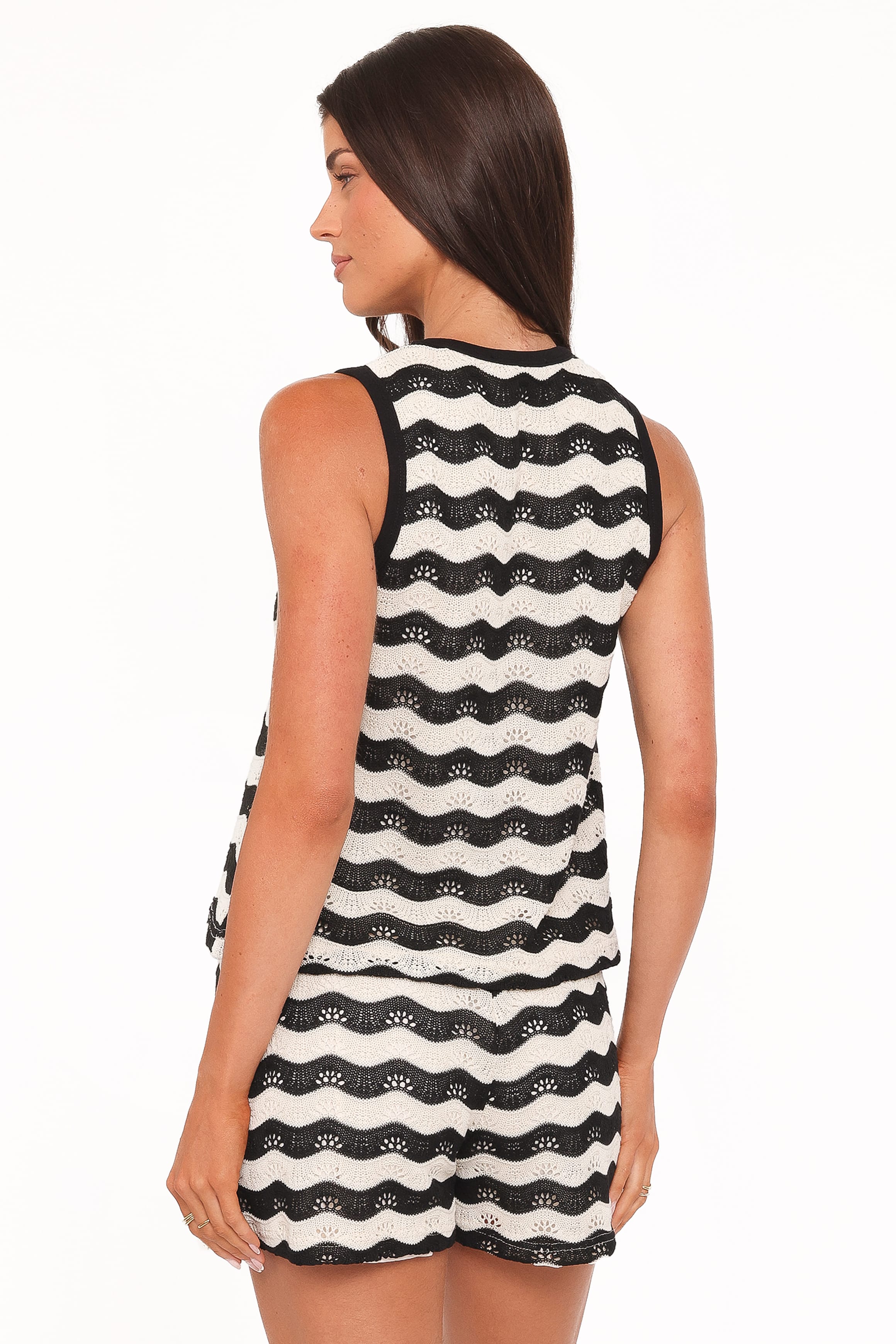 SETS Iveta Knit Short Set - Black/Cream Stripe