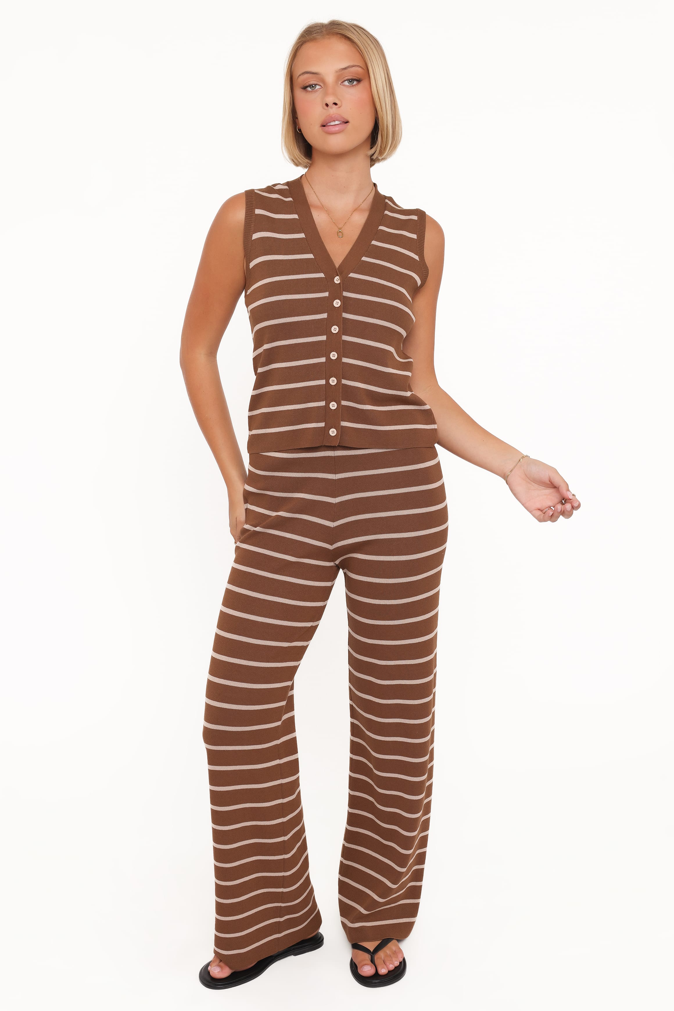 SETS Juna Knitted Pant Set - Brown/Cream Stripe