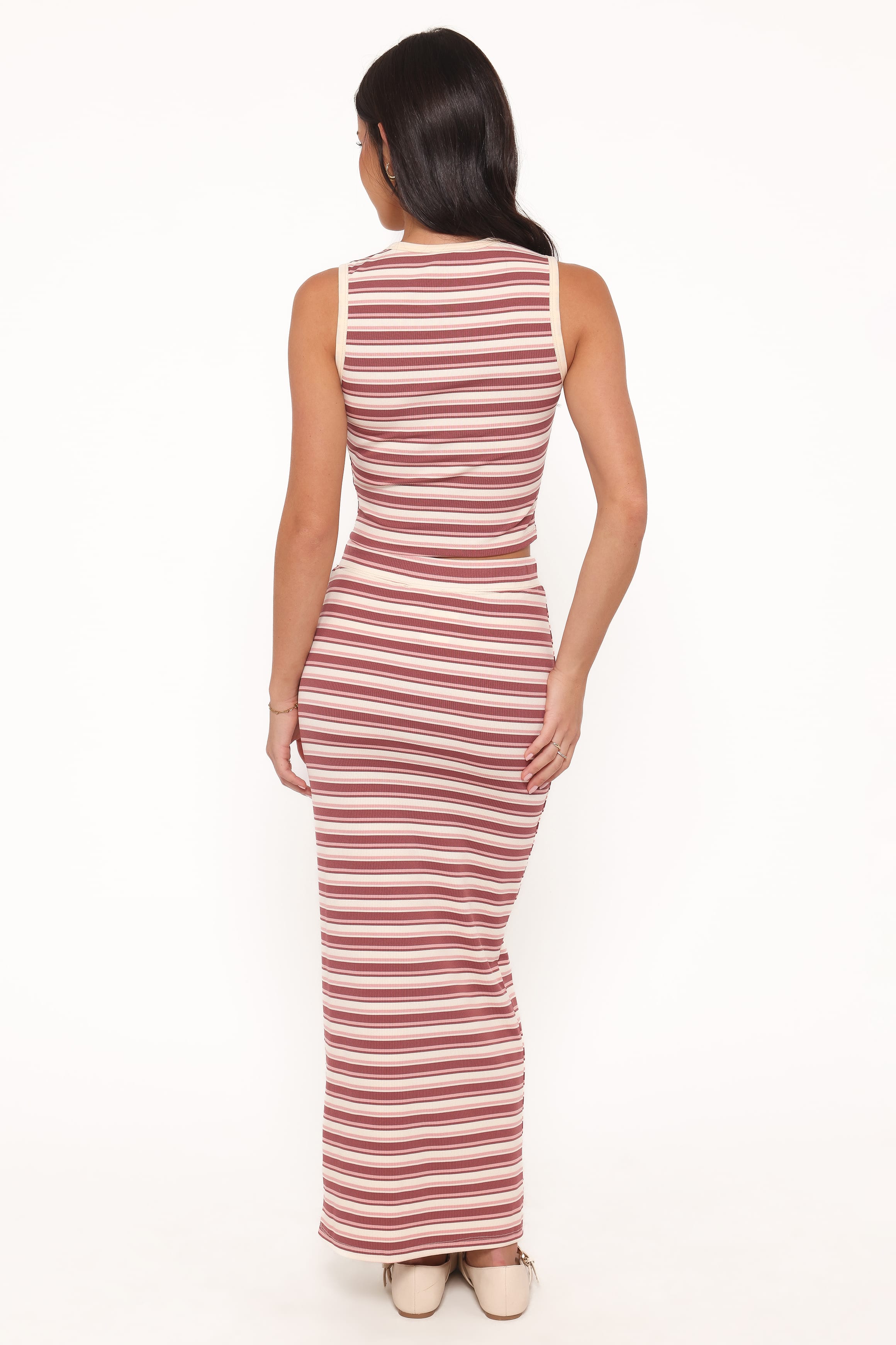 SETS Kelly Maxi Skirt Set - Burgundy/Pink Stripe