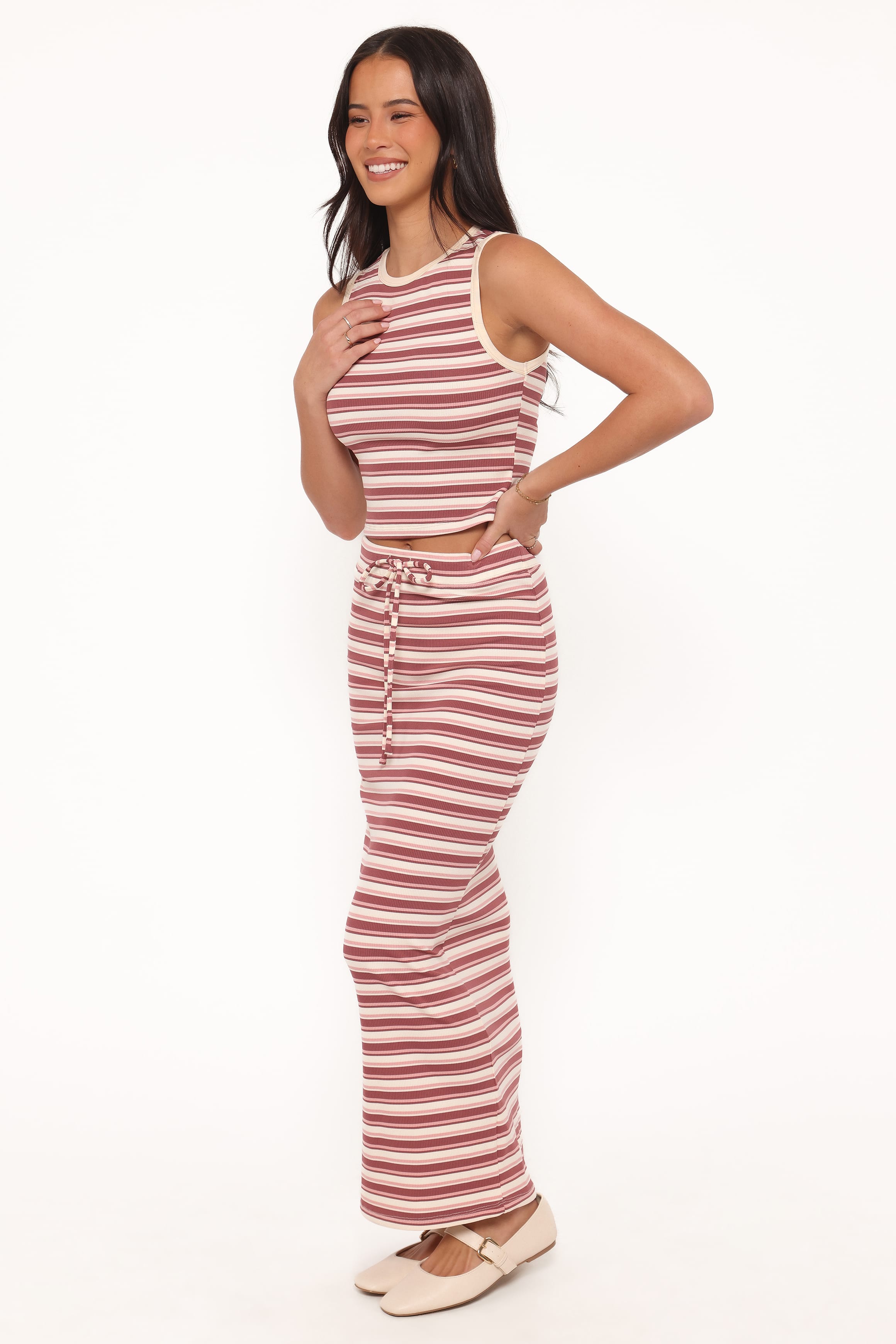 SETS Kelly Maxi Skirt Set - Burgundy/Pink Stripe